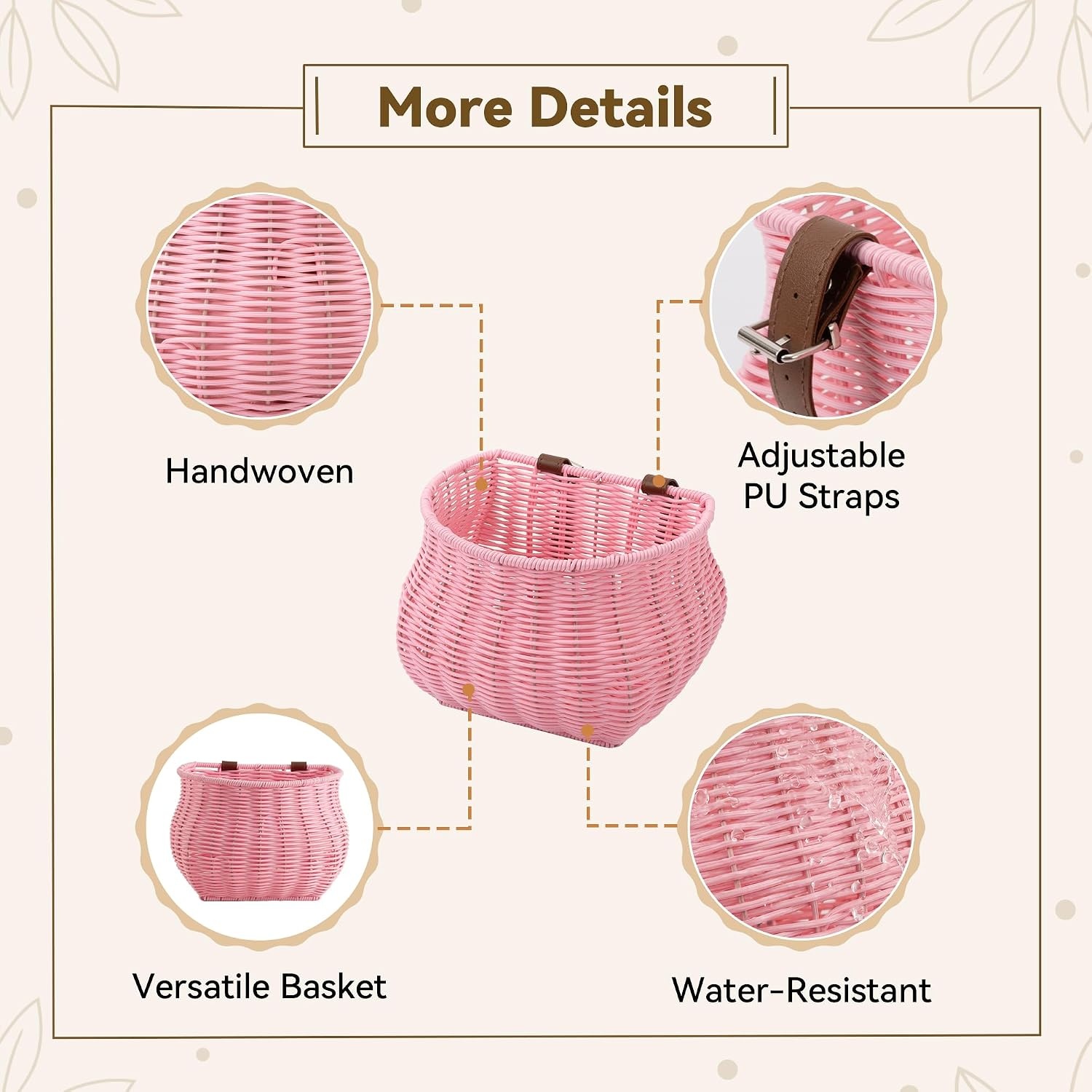 image:imageGRANNY SAYS Kids Bike Basket Front Bicycle Bike Baskets for Kids Small Wicker Bike Basket for Boys and Girls Small Wicker Basket for Bike 1PackPinkBellShaped