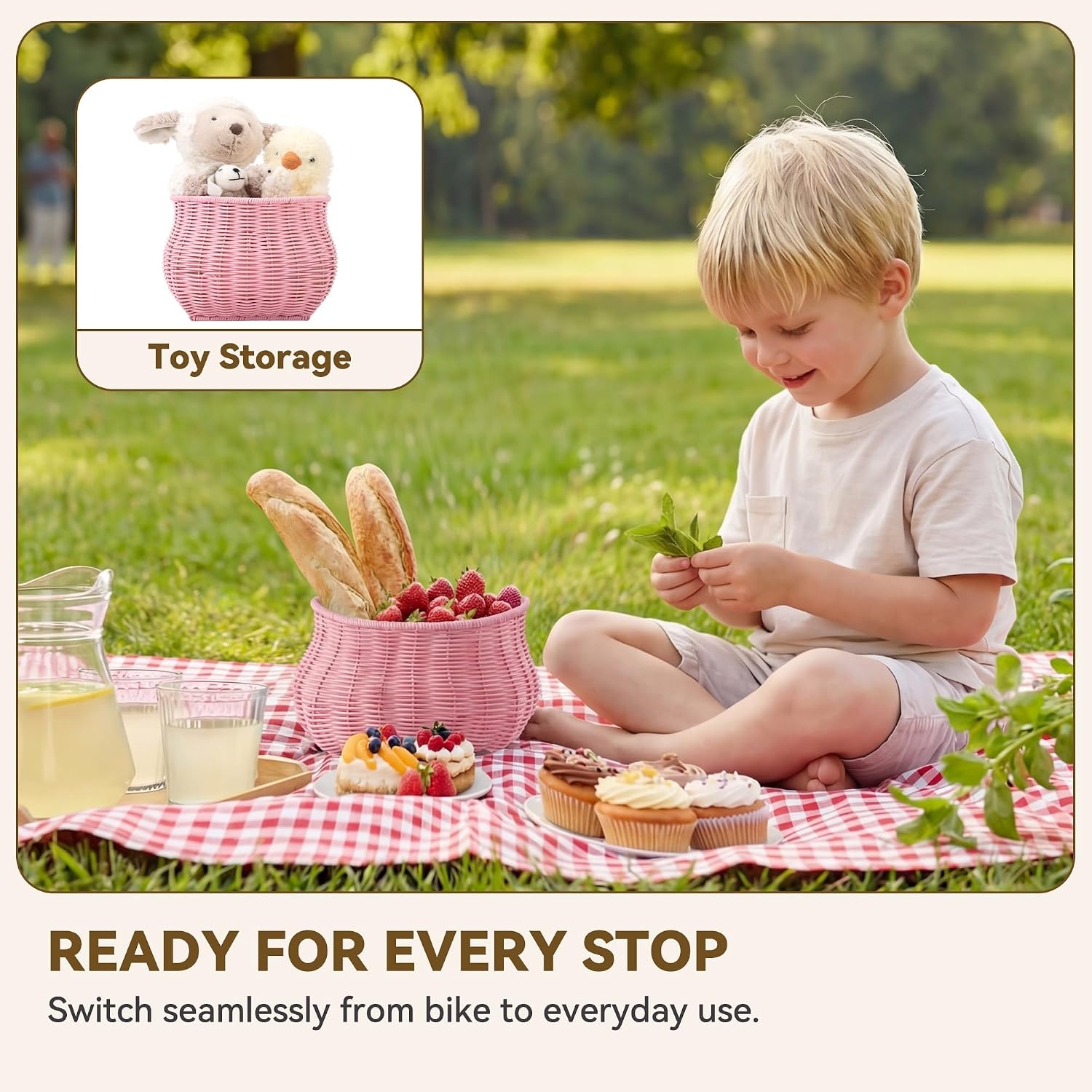 image:imageGRANNY SAYS Kids Bike Basket Front Bicycle Bike Baskets for Kids Small Wicker Bike Basket for Boys and Girls Small Wicker Basket for Bike 1PackPinkBellShaped