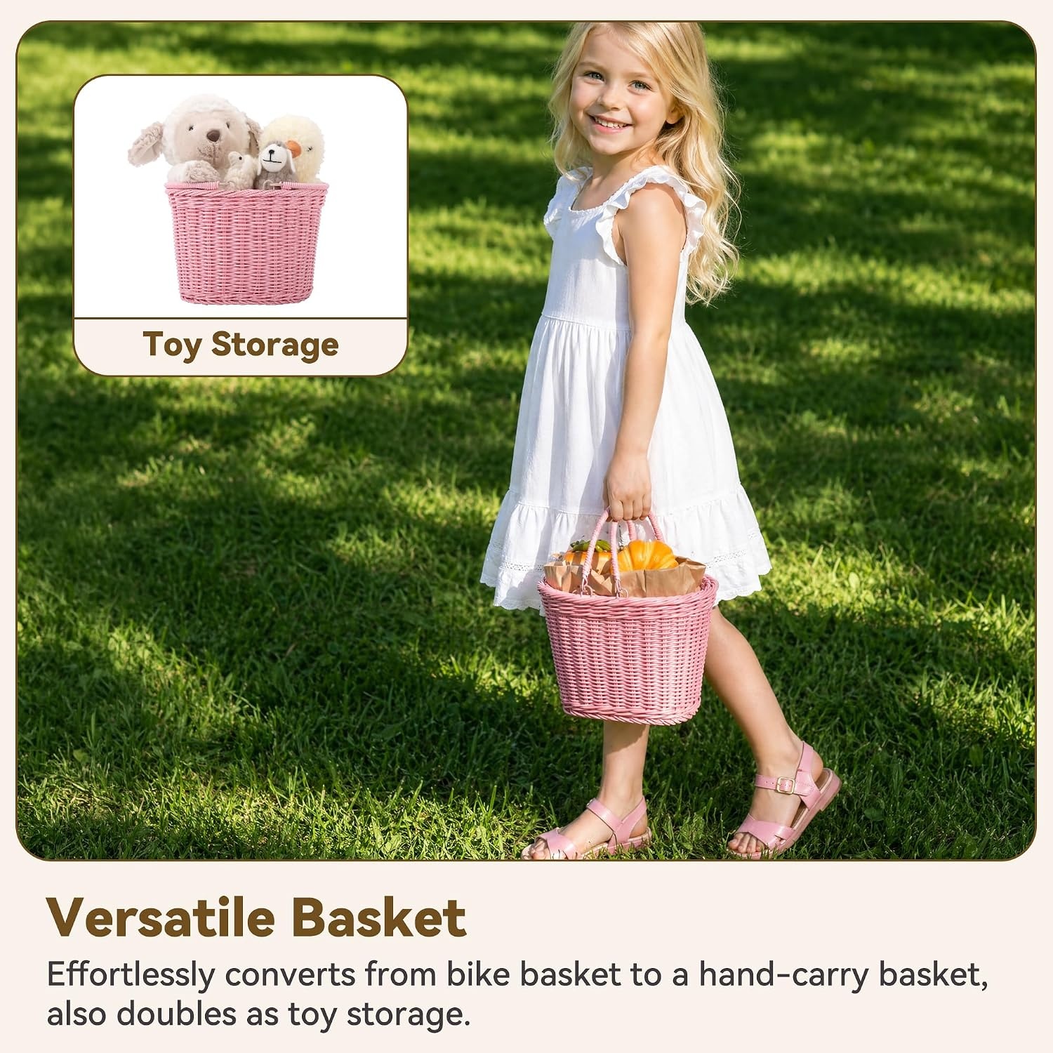 image:imageGRANNY SAYS Kids Bike Basket Front Bicycle Bike Baskets for Kids Small Wicker Bike Basket for Boys and Girls Small Wicker Basket for Bike 1PackPinkOval