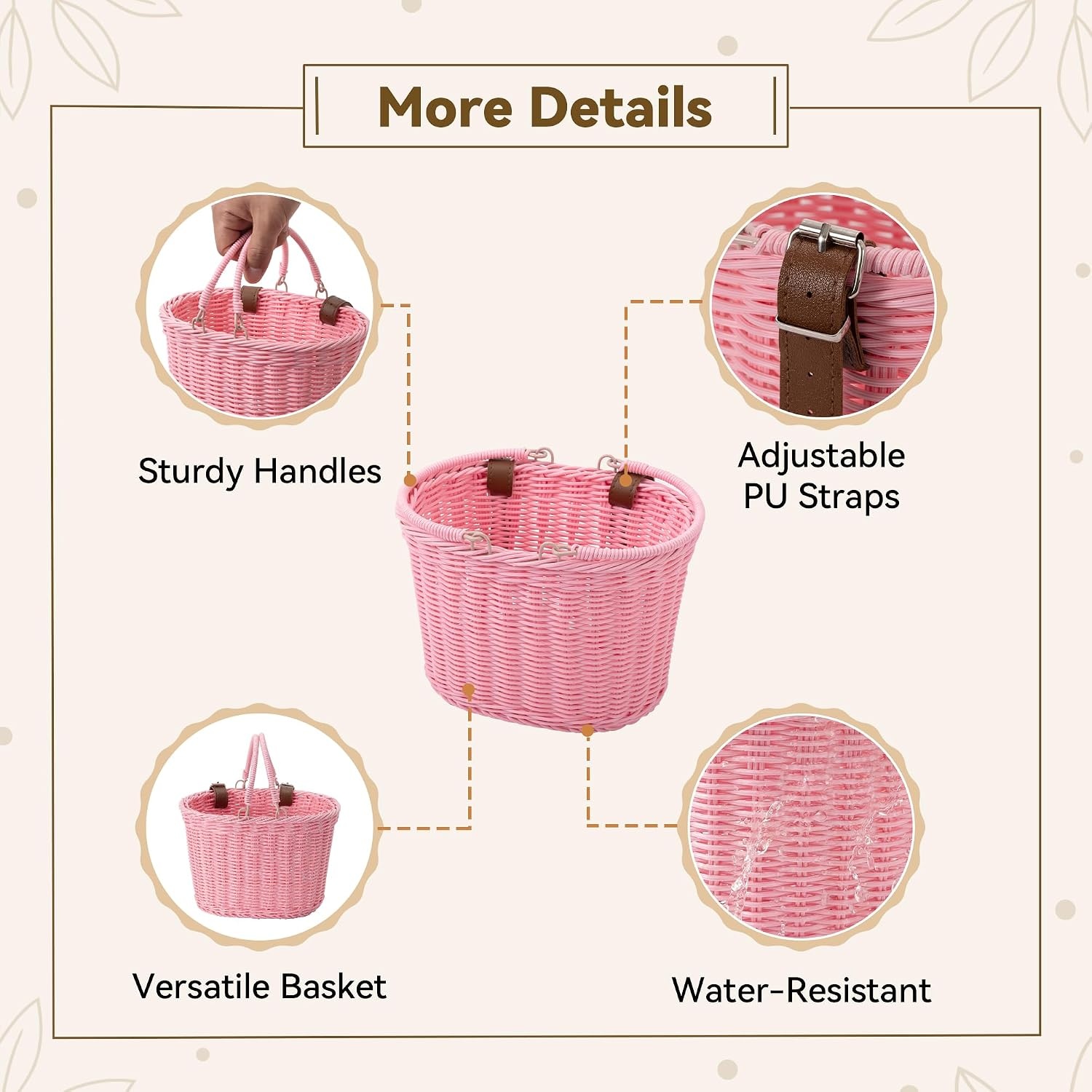 image:imageGRANNY SAYS Kids Bike Basket Front Bicycle Bike Baskets for Kids Small Wicker Bike Basket for Boys and Girls Small Wicker Basket for Bike 1PackPinkOval