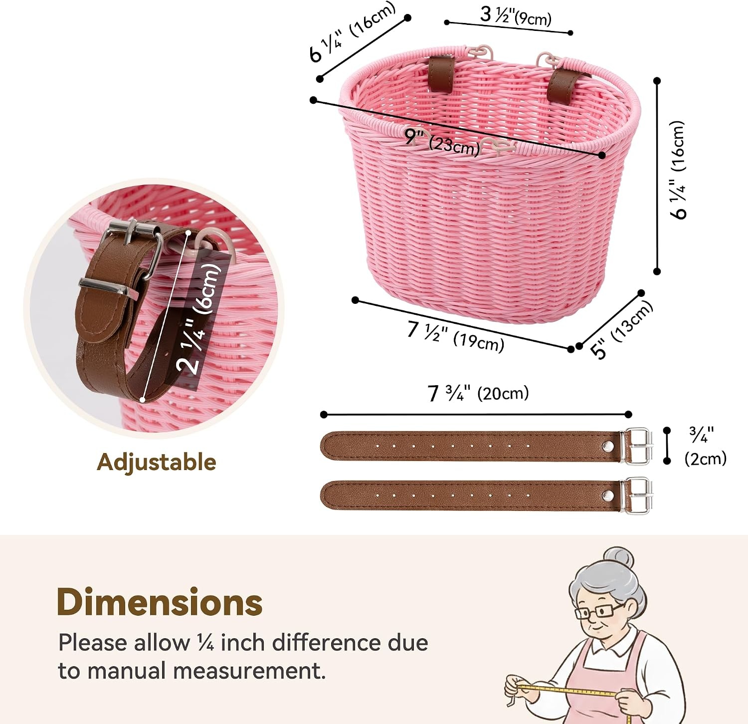 image:imageGRANNY SAYS Kids Bike Basket Front Bicycle Bike Baskets for Kids Small Wicker Bike Basket for Boys and Girls Small Wicker Basket for Bike 1PackPinkOval
