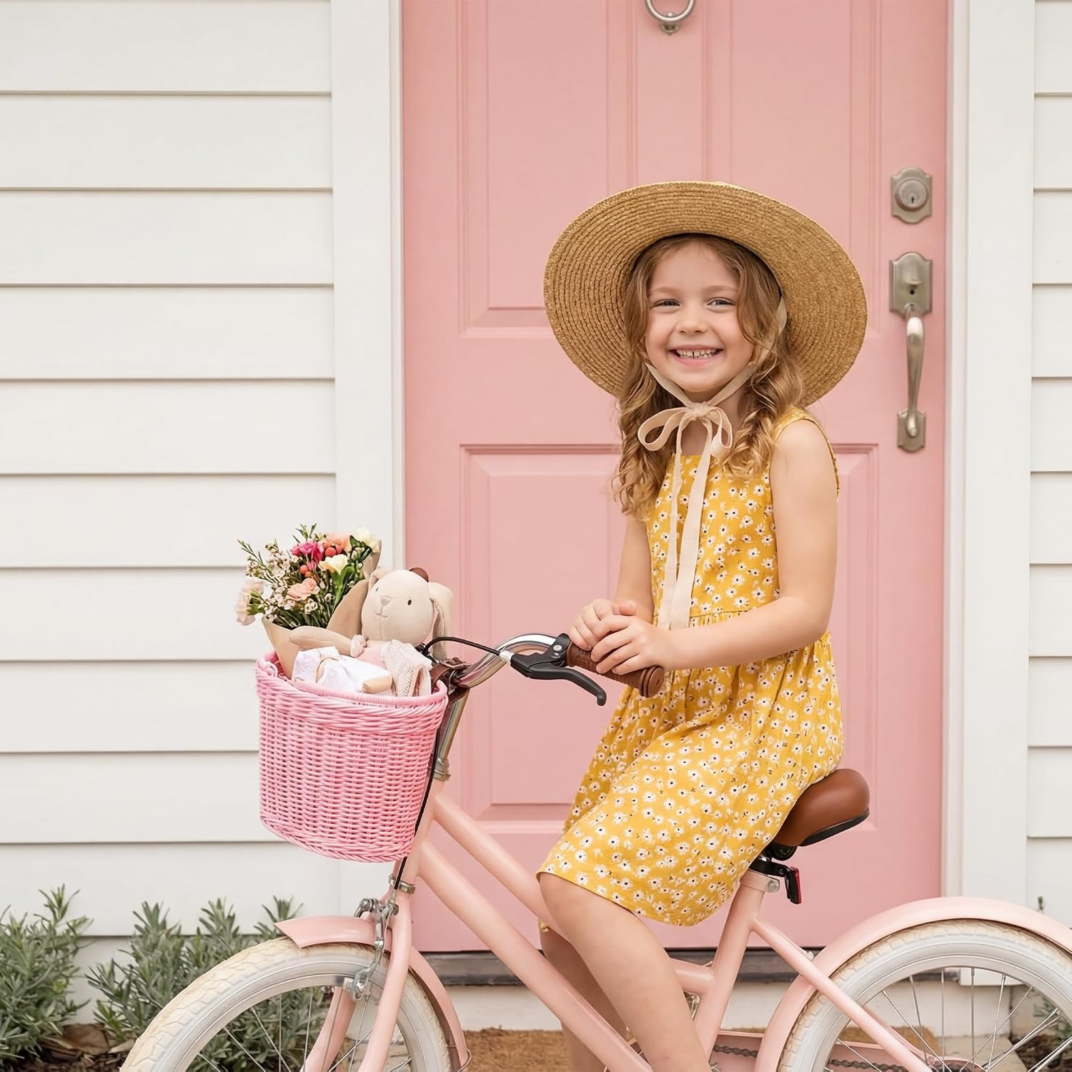image:imageGRANNY SAYS Kids Bike Basket Front Bicycle Bike Baskets for Kids Small Wicker Bike Basket for Boys and Girls Small Wicker Basket for Bike 1PackPinkOval