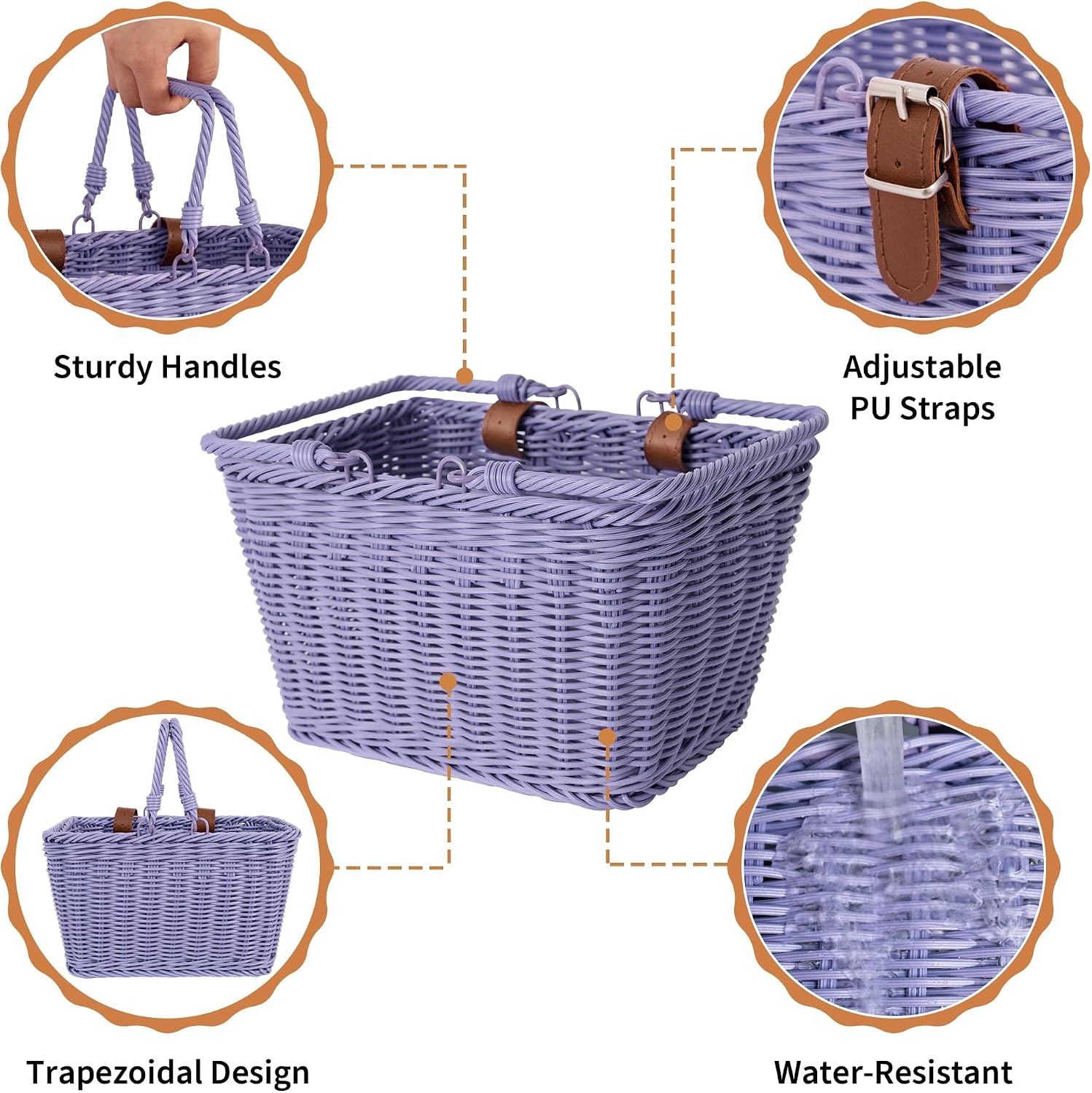 image:imageGRANNY SAYS Kids Bike Basket Front Bicycle Bike Baskets for Kids Small Wicker Bike Basket for Boys and Girls Small Wicker Basket for Bike 1PackPurple