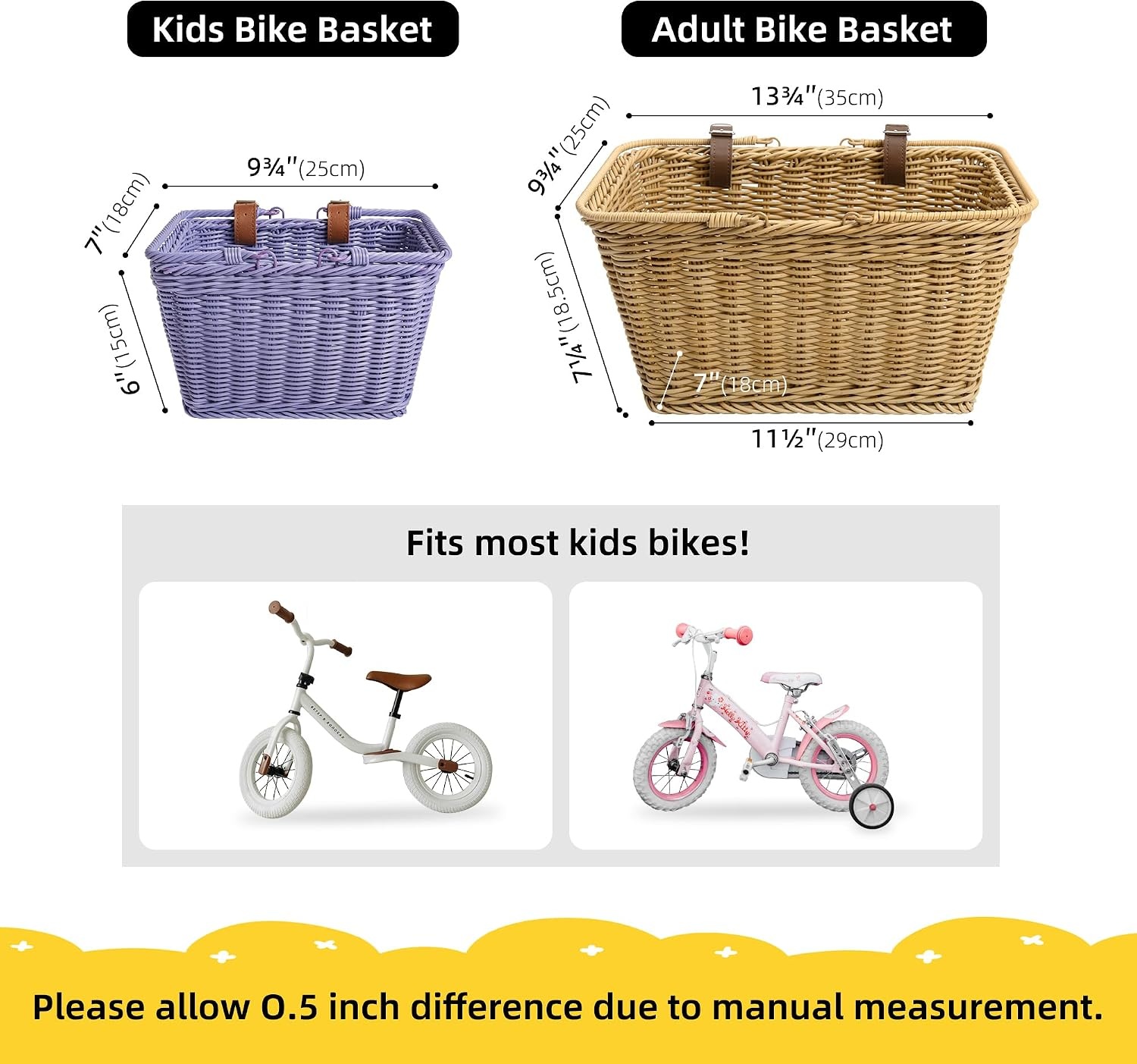 image:imageGRANNY SAYS Kids Bike Basket Front Bicycle Bike Baskets for Kids Small Wicker Bike Basket for Boys and Girls Small Wicker Basket for Bike 1PackPurple