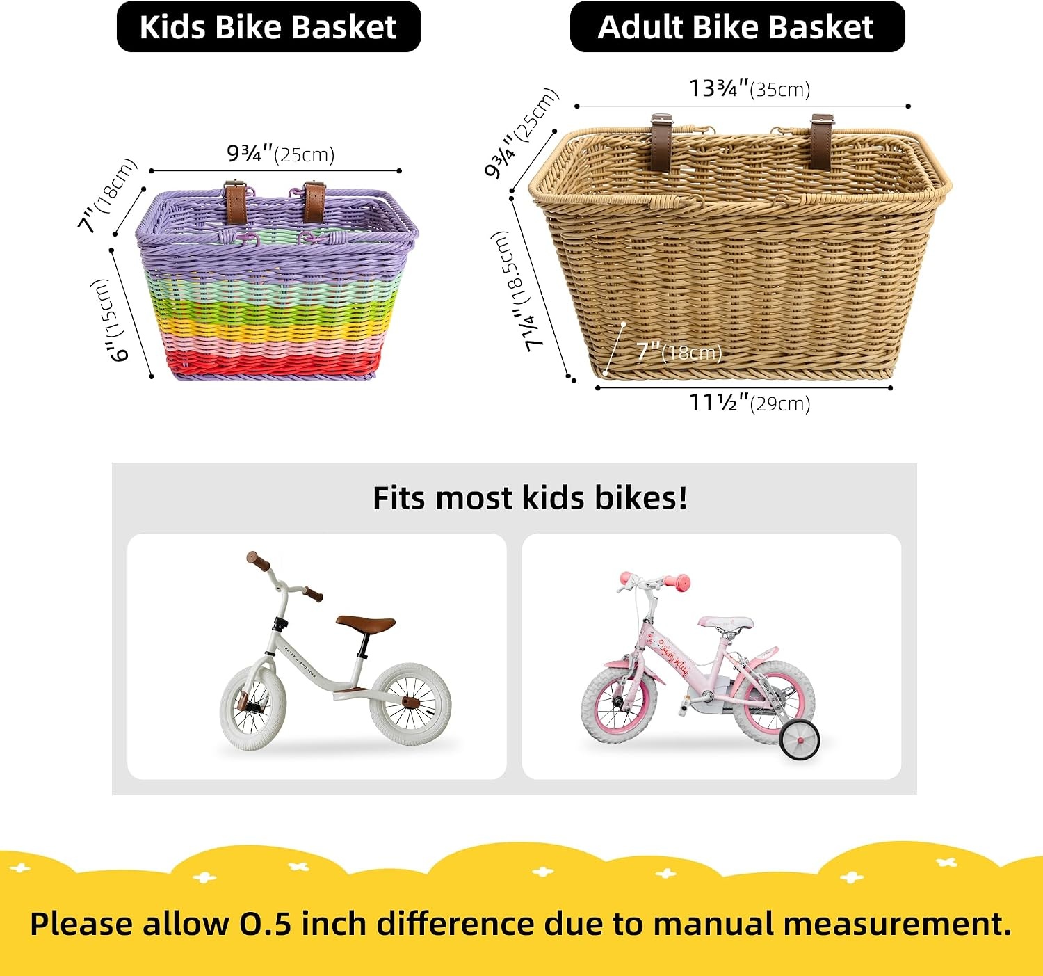 image:imageGRANNY SAYS Kids Bike Basket Front Bicycle Bike Baskets for Kids Small Wicker Bike Basket for Boys and Girls Small Wicker Basket for Bike 1PackRainbow