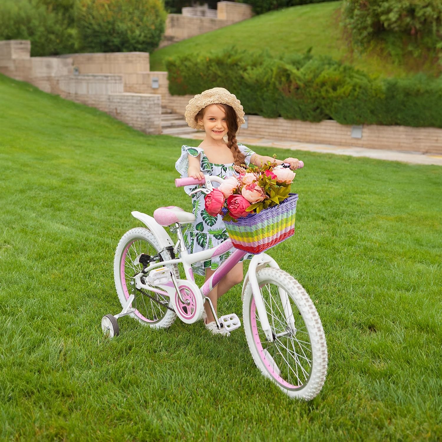 image:imageGRANNY SAYS Kids Bike Basket Front Bicycle Bike Baskets for Kids Small Wicker Bike Basket for Boys and Girls Small Wicker Basket for Bike 1PackRainbow