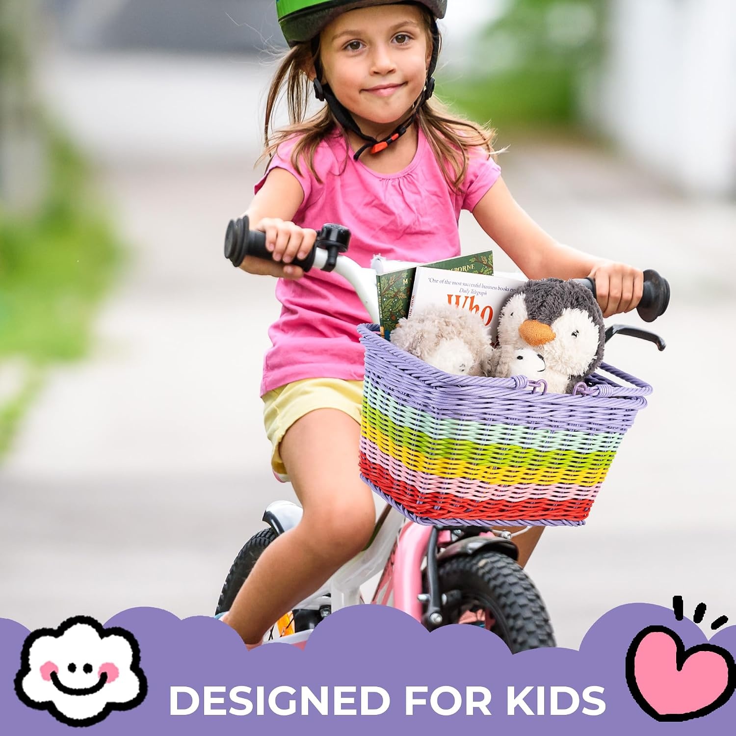 image:imageGRANNY SAYS Kids Bike Basket Front Bicycle Bike Baskets for Kids Small Wicker Bike Basket for Boys and Girls Small Wicker Basket for Bike 1PackRainbow