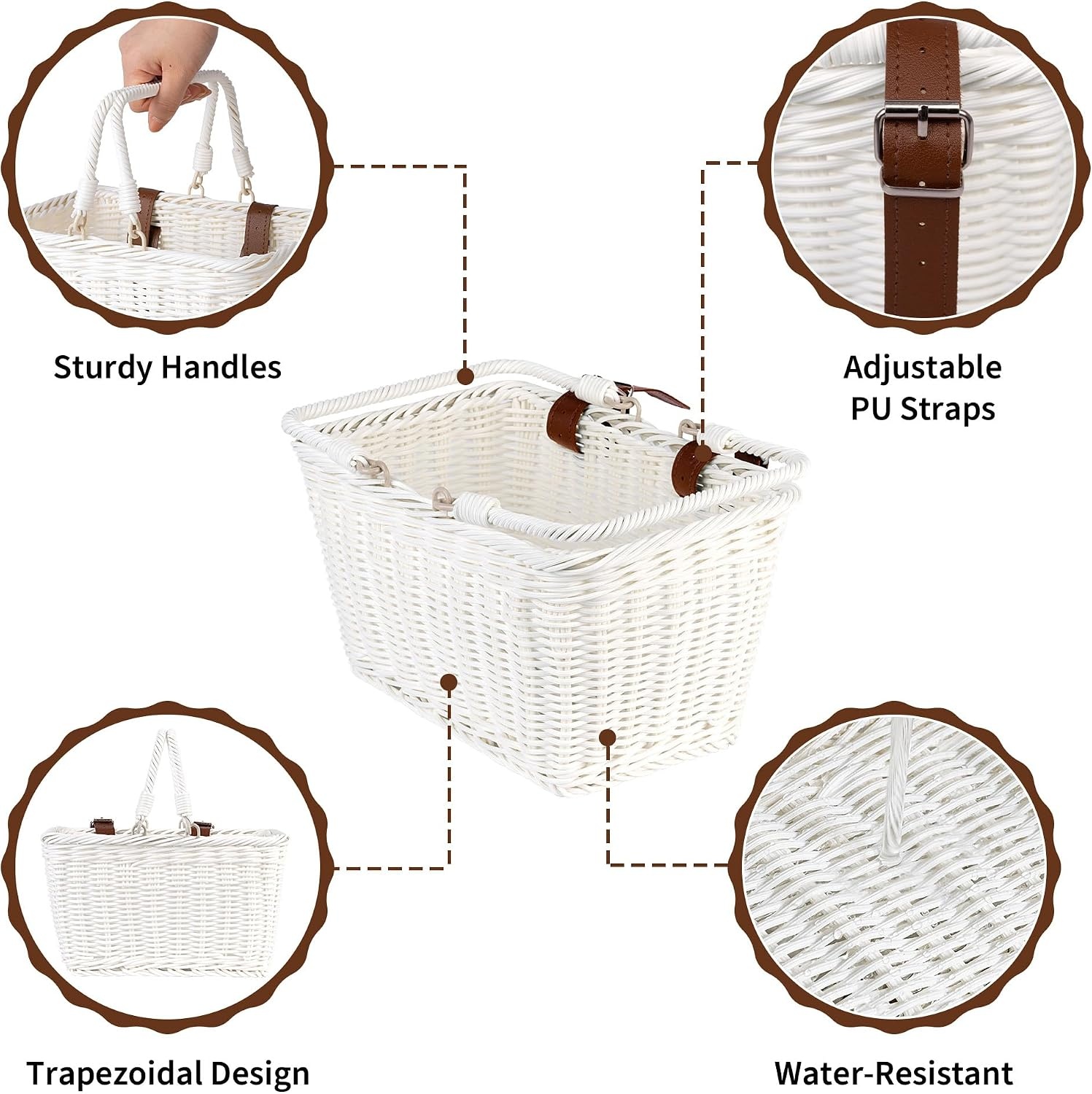 image:imageGRANNY SAYS Kids Bike Basket Front Bicycle Bike Baskets for Kids Small Wicker Bike Basket for Boys and Girls Small Wicker Basket for Bike 1PackWhite