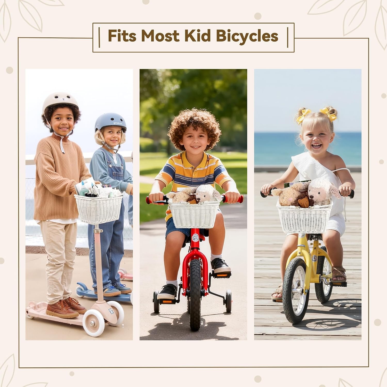 image:imageGRANNY SAYS Kids Bike Basket Front Bicycle Bike Baskets for Kids Small Wicker Bike Basket for Boys and Girls Small Wicker Basket for Bike 1PackWhite