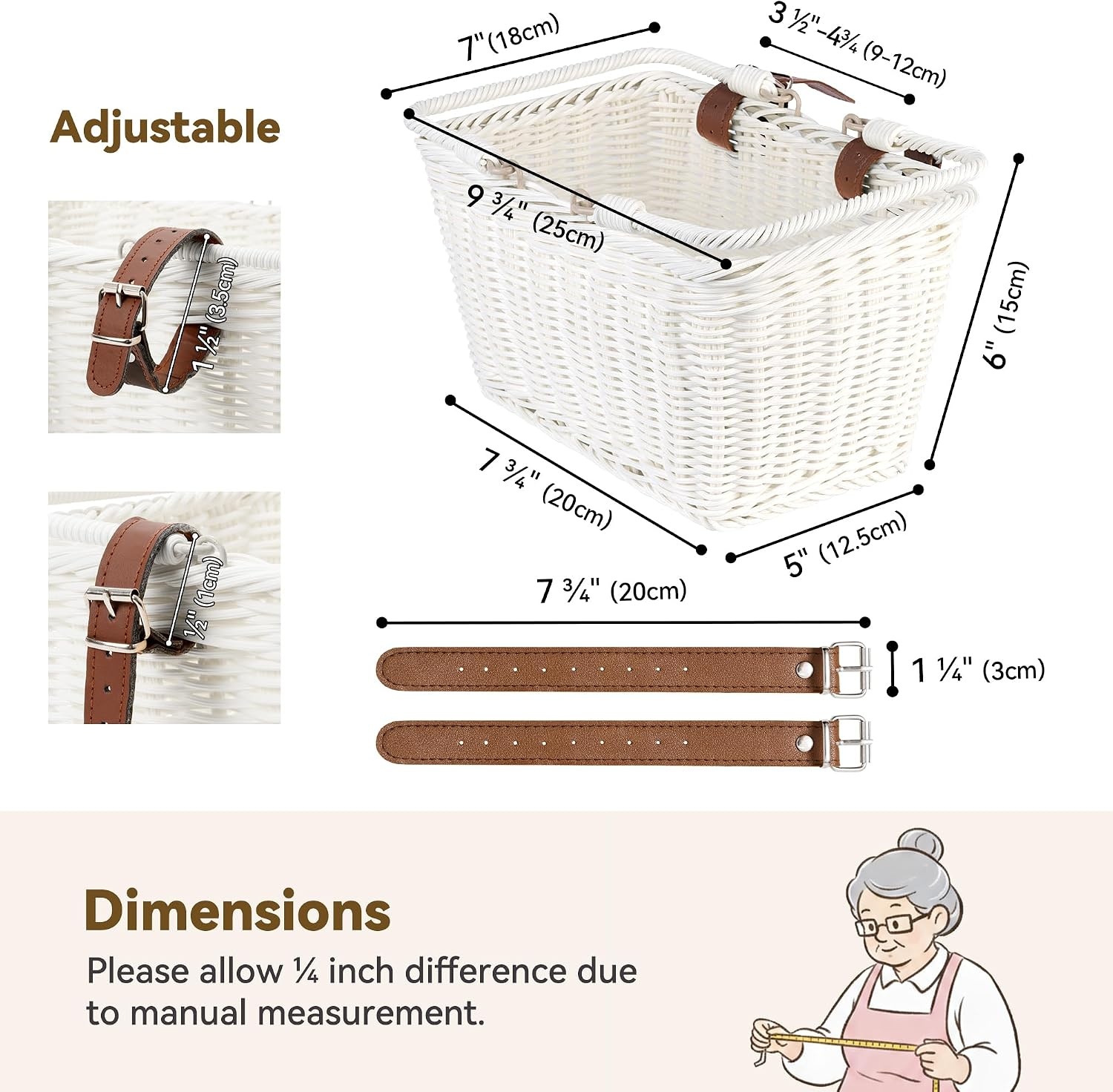 image:imageGRANNY SAYS Kids Bike Basket Front Bicycle Bike Baskets for Kids Small Wicker Bike Basket for Boys and Girls Small Wicker Basket for Bike 1PackWhite