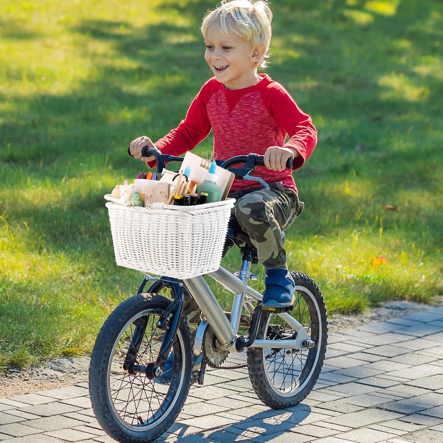 image:imageGRANNY SAYS Kids Bike Basket Front Bicycle Bike Baskets for Kids Small Wicker Bike Basket for Boys and Girls Small Wicker Basket for Bike 1PackWhite