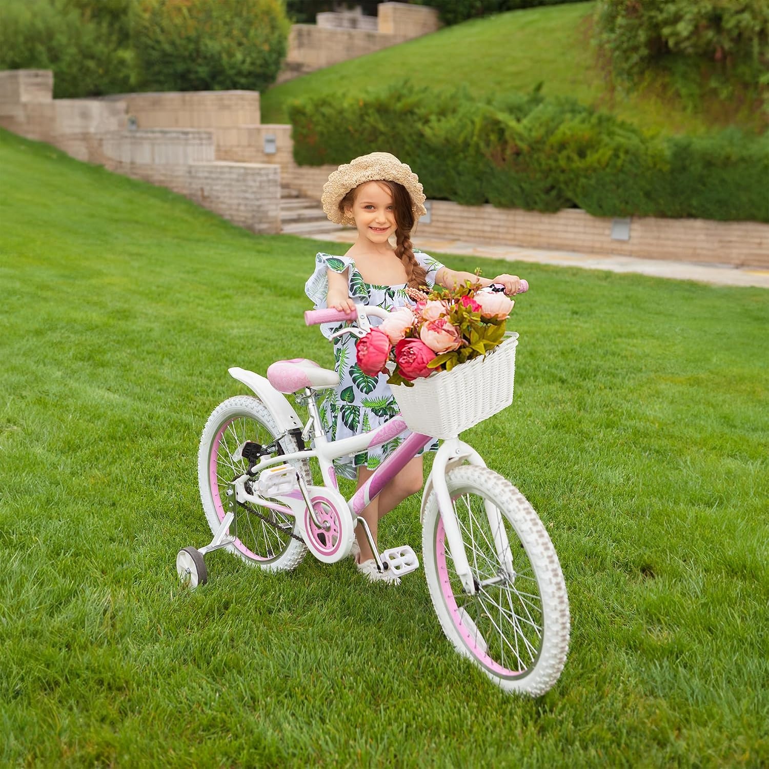 image:imageGRANNY SAYS Kids Bike Basket Front Bicycle Bike Baskets for Kids Small Wicker Bike Basket for Boys and Girls Small Wicker Basket for Bike 1PackWhite