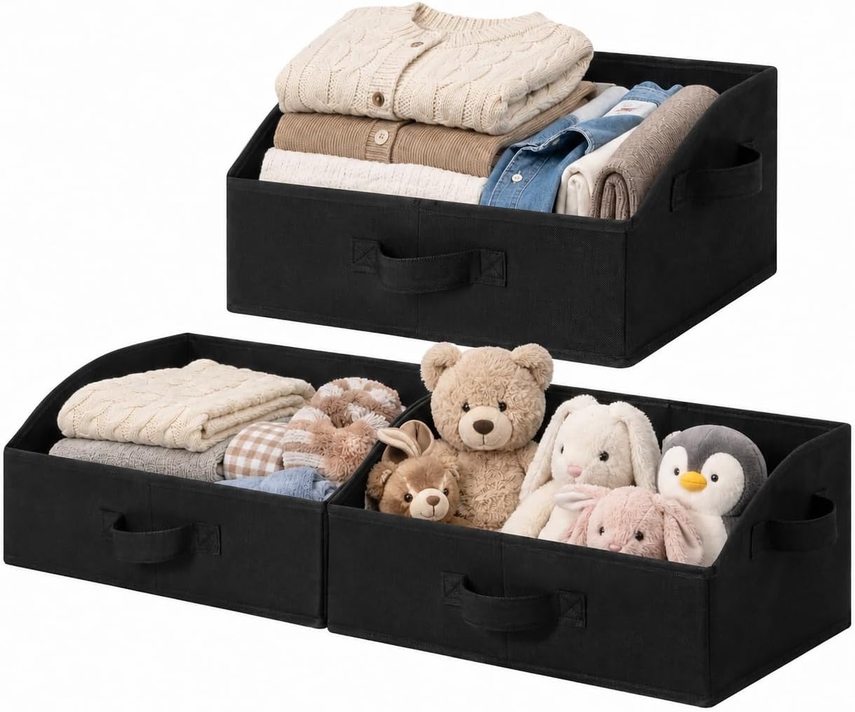 image:imageGRANNY SAYS Purse Organizer for Closet Trapezoid Storage Bins Closet Shelf Organizer Storage Baskets for Shelves Fabric Clothing Organizer Closet Organizers and Storage Gray 3PackBlack