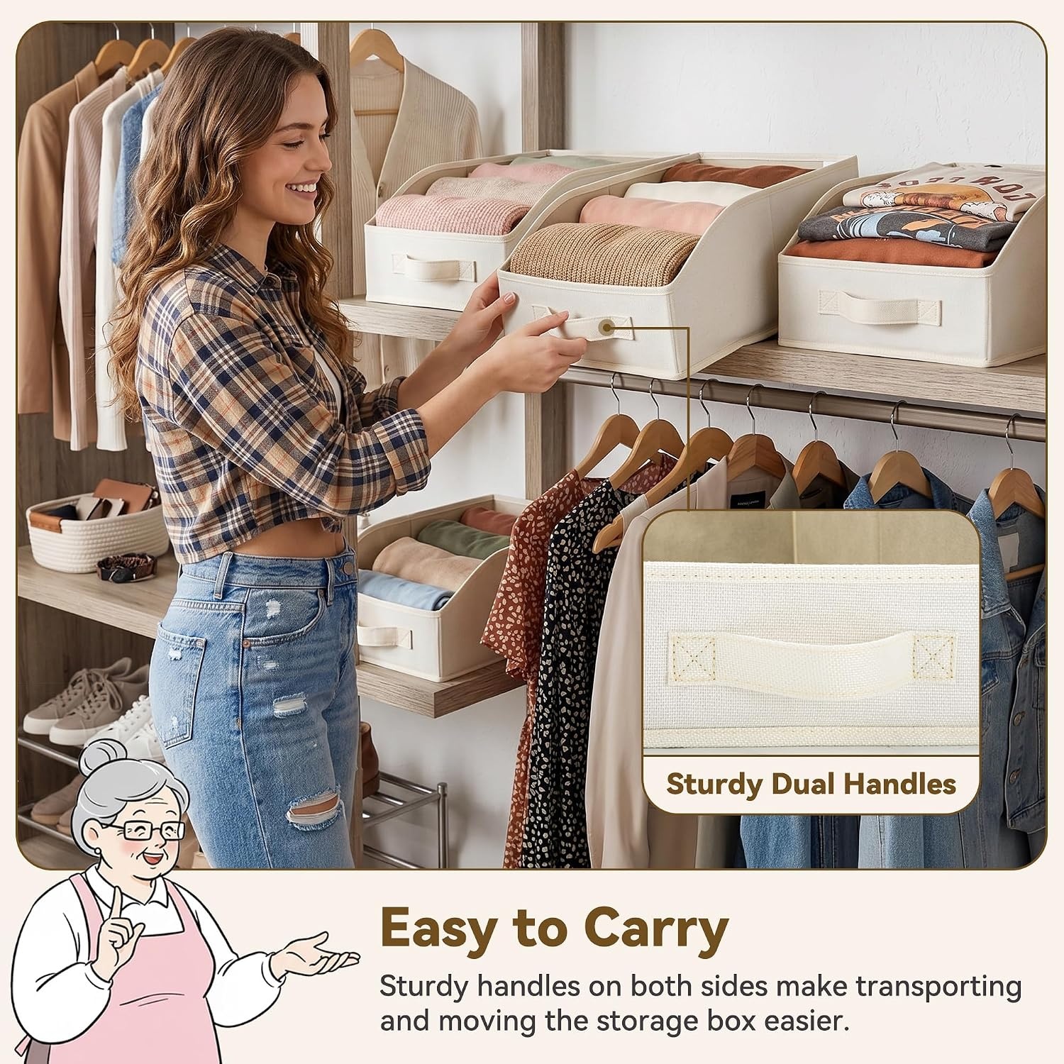 image:imageGRANNY SAYS Purse Organizer for Closet Trapezoid Storage Bins Closet Shelf Organizer Storage Baskets for Shelves Fabric Clothing Organizer Closet Organizers and Storage Gray 3PackPearl White