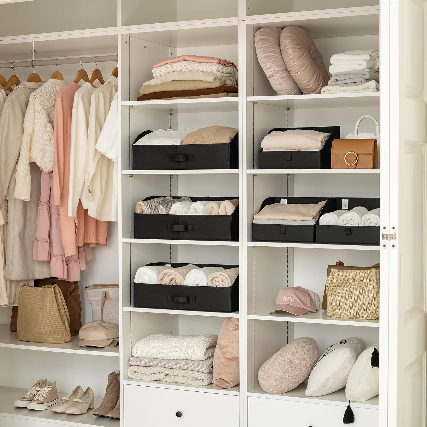image:imageGRANNY SAYS Purse Organizer for Closet Trapezoid Storage Bins Closet Shelf Organizer Storage Baskets for Shelves Fabric Clothing Organizer Closet Organizers and Storage Gray 3PackBlack
