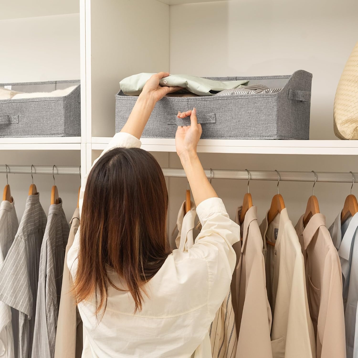 image:imageGRANNY SAYS Purse Organizer for Closet Trapezoid Storage Bins Closet Shelf Organizer Storage Baskets for Shelves Fabric Clothing Organizer Closet Organizers and Storage Gray 3PackDark Gray