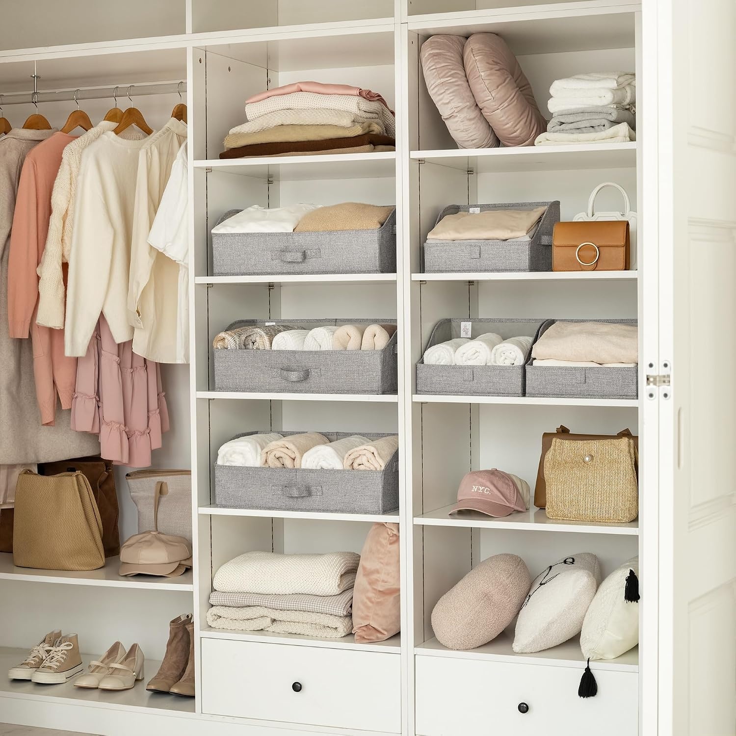 image:imageGRANNY SAYS Purse Organizer for Closet Trapezoid Storage Bins Closet Shelf Organizer Storage Baskets for Shelves Fabric Clothing Organizer Closet Organizers and Storage Gray 3PackDark Gray