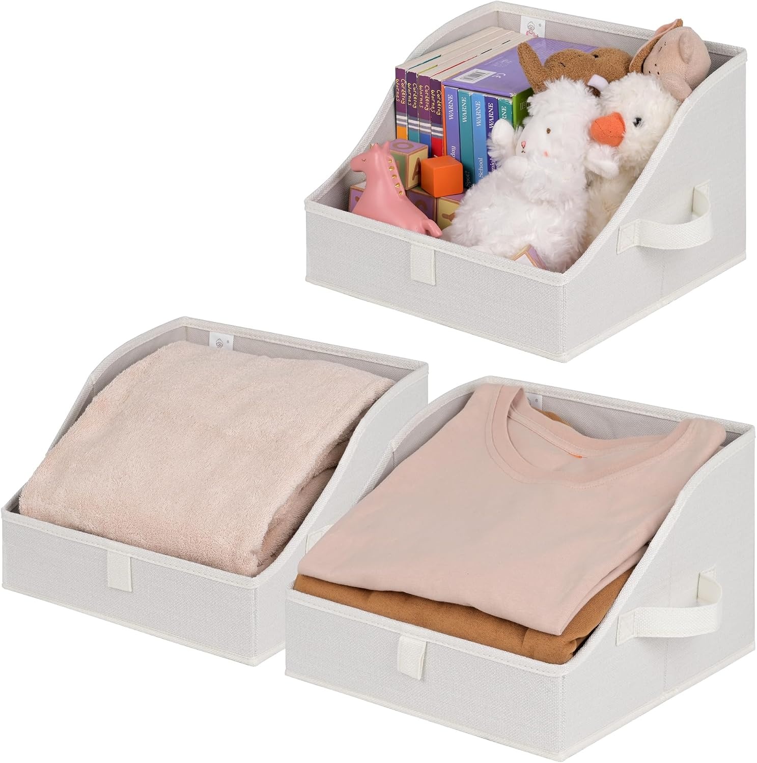 image:imageGRANNY SAYS Purse Organizer for Closet Trapezoid Storage Bins Closet Shelf Organizer Storage Baskets for Shelves Fabric Clothing Organizer Closet Organizers and Storage Gray 3PackPearl White