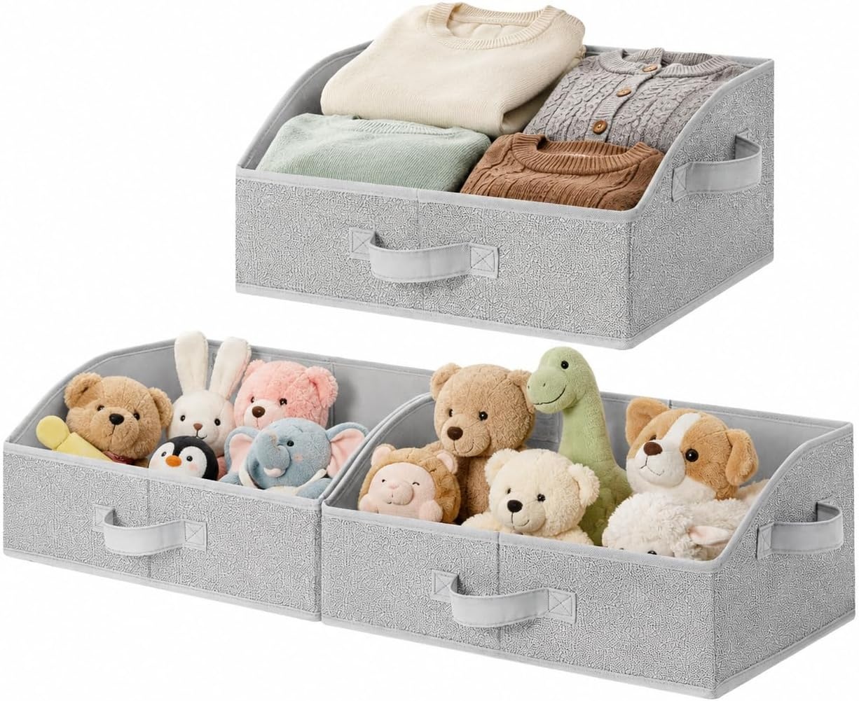 image:imageGRANNY SAYS Purse Organizer for Closet Trapezoid Storage Bins Closet Shelf Organizer Storage Baskets for Shelves Fabric Clothing Organizer Closet Organizers and Storage Gray 3PackAsh Gray