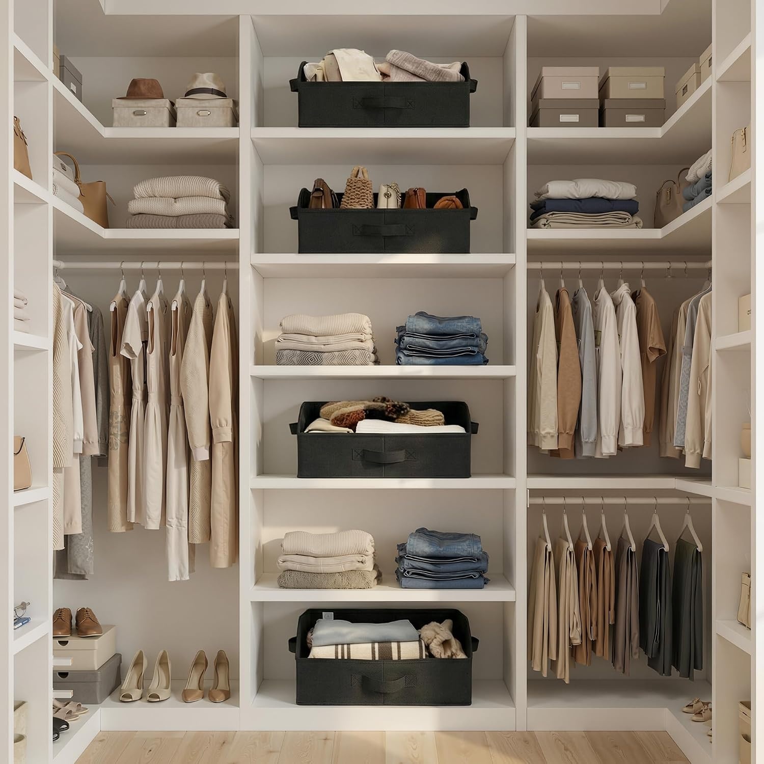 image:imageGRANNY SAYS Purse Organizer for Closet Trapezoid Storage Bins Closet Shelf Organizer Storage Baskets for Shelves Fabric Clothing Organizer Closet Organizers and Storage Gray 3PackBlack