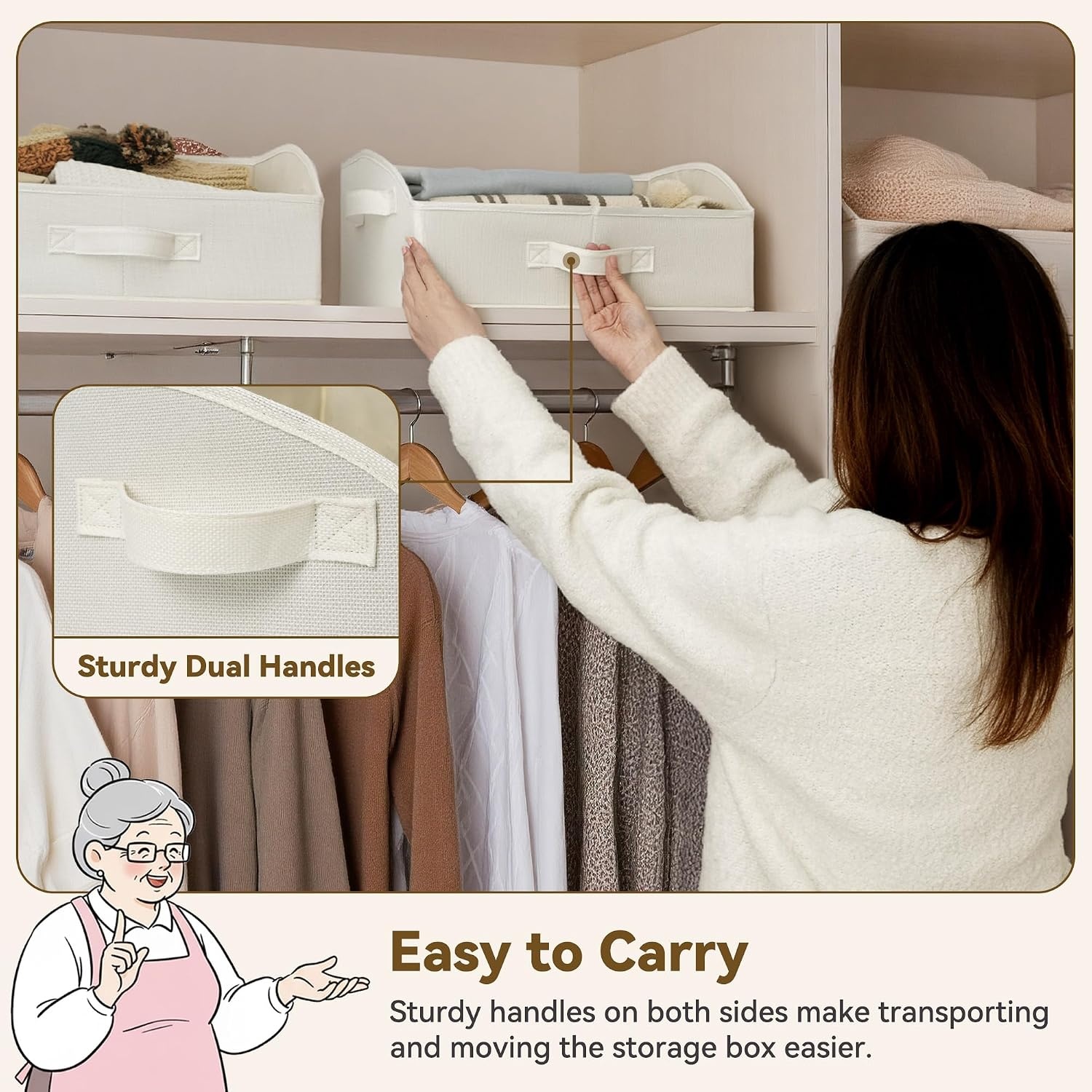 image:imageGRANNY SAYS Purse Organizer for Closet Trapezoid Storage Bins Closet Shelf Organizer Storage Baskets for Shelves Fabric Clothing Organizer Closet Organizers and Storage Gray 3PackPearl White