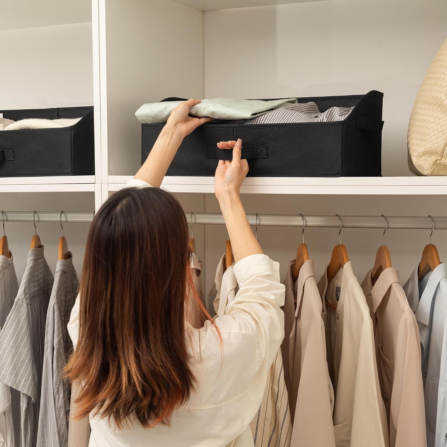 image:imageGRANNY SAYS Purse Organizer for Closet Trapezoid Storage Bins Closet Shelf Organizer Storage Baskets for Shelves Fabric Clothing Organizer Closet Organizers and Storage Gray 3PackBlack
