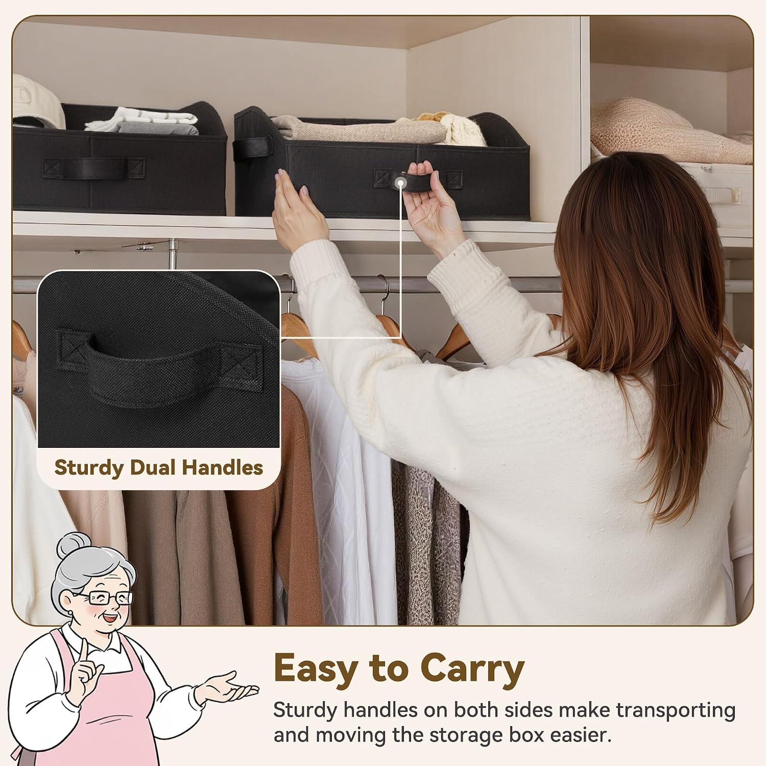 image:imageGRANNY SAYS Purse Organizer for Closet Trapezoid Storage Bins Closet Shelf Organizer Storage Baskets for Shelves Fabric Clothing Organizer Closet Organizers and Storage Gray 3PackBlack