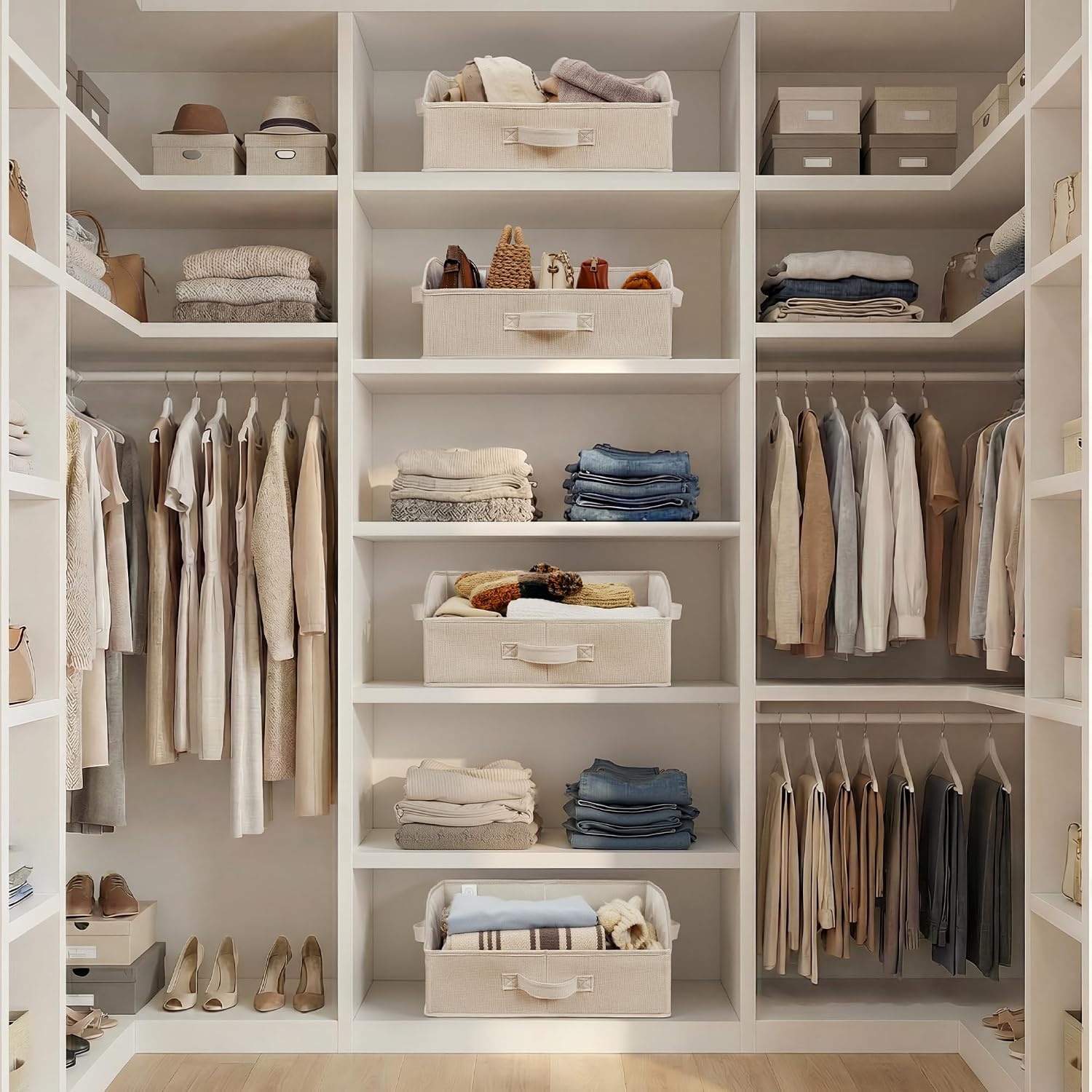 image:imageGRANNY SAYS Purse Organizer for Closet Trapezoid Storage Bins Closet Shelf Organizer Storage Baskets for Shelves Fabric Clothing Organizer Closet Organizers and Storage Gray 3PackKhaki