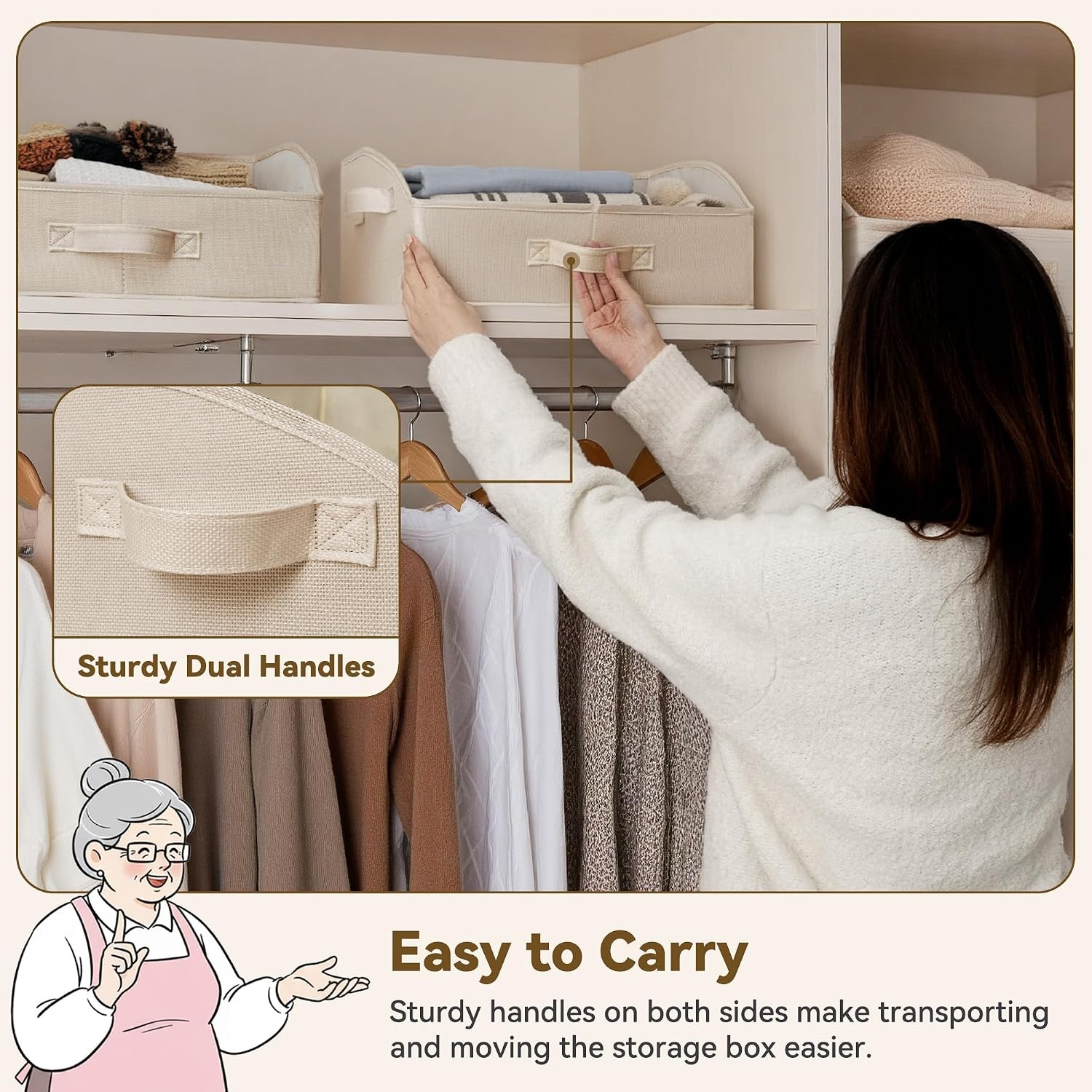 image:imageGRANNY SAYS Purse Organizer for Closet Trapezoid Storage Bins Closet Shelf Organizer Storage Baskets for Shelves Fabric Clothing Organizer Closet Organizers and Storage Gray 3PackKhaki