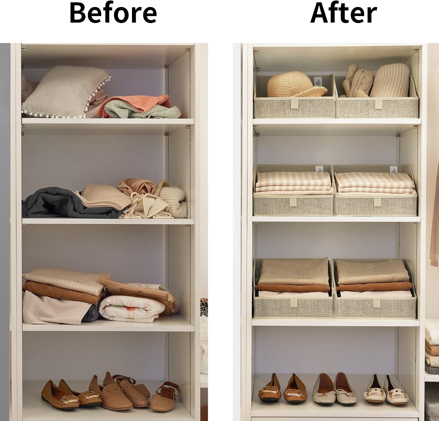 image:imageGRANNY SAYS Purse Organizer for Closet Trapezoid Storage Bins Closet Shelf Organizer Storage Baskets for Shelves Fabric Clothing Organizer Closet Organizers and Storage Gray 3PackHoney Beige