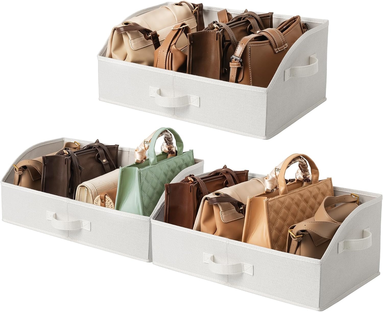 image:imageGRANNY SAYS Purse Organizer for Closet Trapezoid Storage Bins Closet Shelf Organizer Storage Baskets for Shelves Fabric Clothing Organizer Closet Organizers and Storage Gray 3PackPearl White