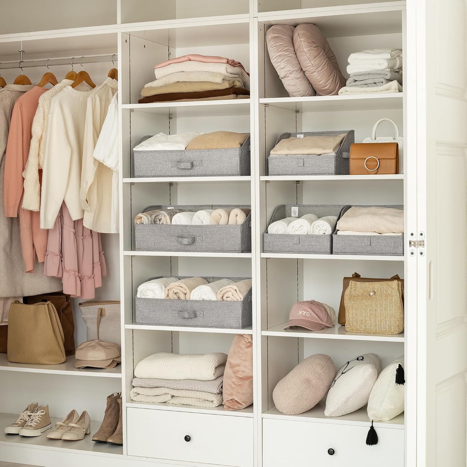 image:imageGRANNY SAYS Purse Organizer for Closet Trapezoid Storage Bins Closet Shelf Organizer Storage Baskets for Shelves Fabric Clothing Organizer Closet Organizers and Storage Gray 3PackDark Gray