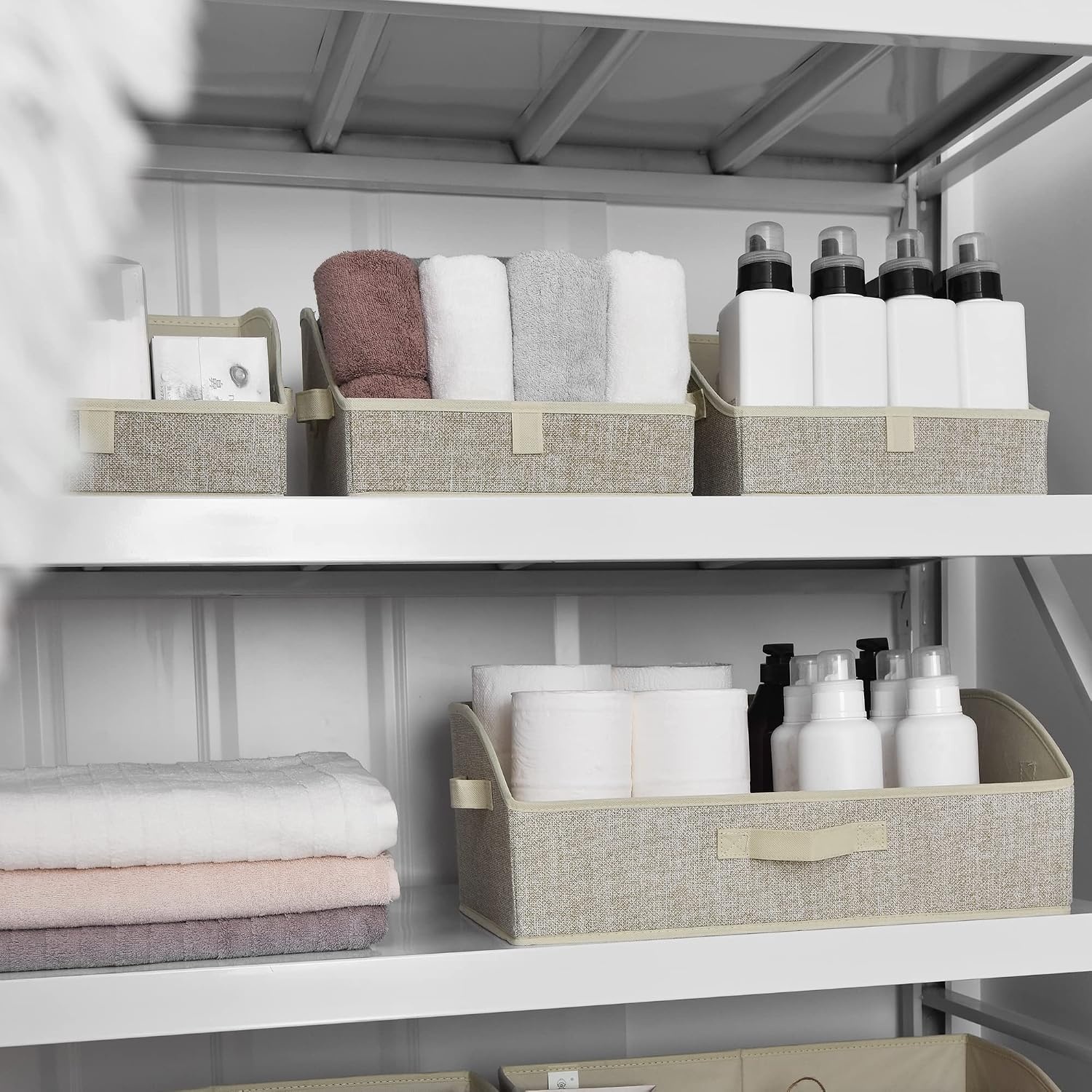 image:imageGRANNY SAYS Purse Organizer for Closet Trapezoid Storage Bins Closet Shelf Organizer Storage Baskets for Shelves Fabric Clothing Organizer Closet Organizers and Storage Gray 3PackHoney Beige