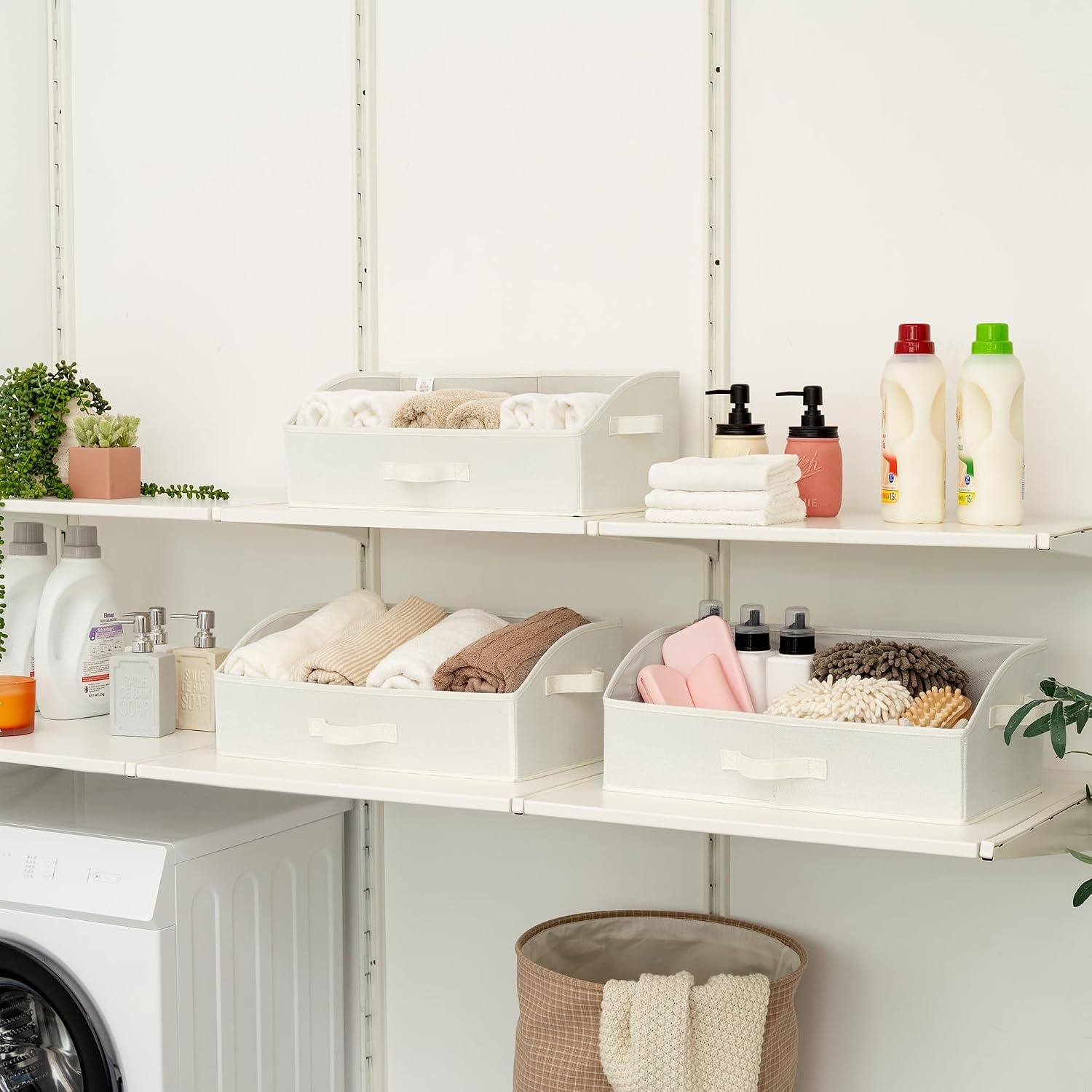image:imageGRANNY SAYS Purse Organizer for Closet Trapezoid Storage Bins Closet Shelf Organizer Storage Baskets for Shelves Fabric Clothing Organizer Closet Organizers and Storage Gray 3PackPearl White
