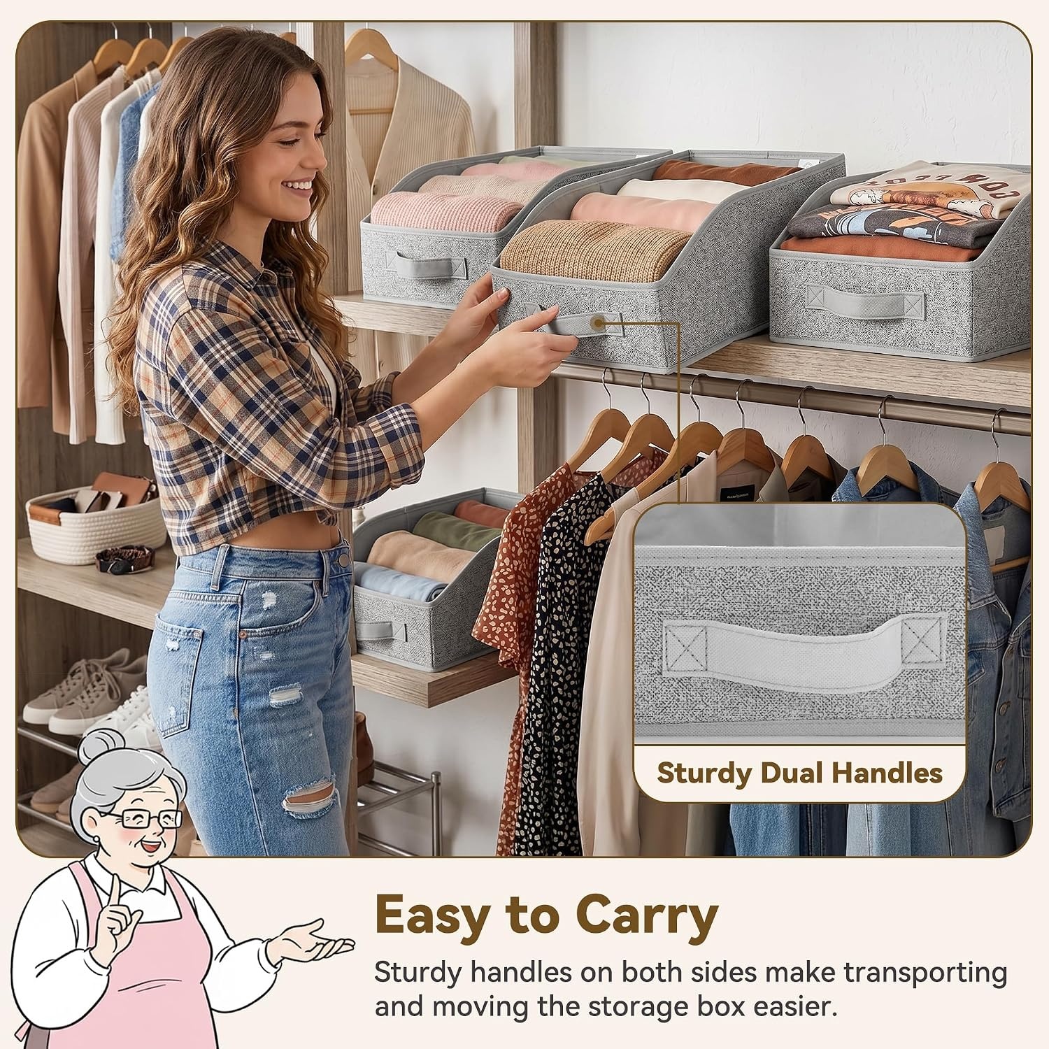image:imageGRANNY SAYS Purse Organizer for Closet Trapezoid Storage Bins Closet Shelf Organizer Storage Baskets for Shelves Fabric Clothing Organizer Closet Organizers and Storage Gray 3PackAsh Gray