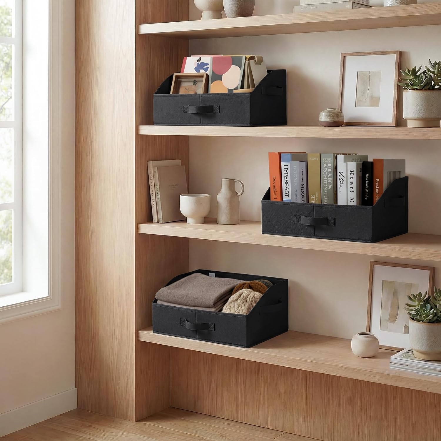image:imageGRANNY SAYS Purse Organizer for Closet Trapezoid Storage Bins Closet Shelf Organizer Storage Baskets for Shelves Fabric Clothing Organizer Closet Organizers and Storage Gray 3PackBlack