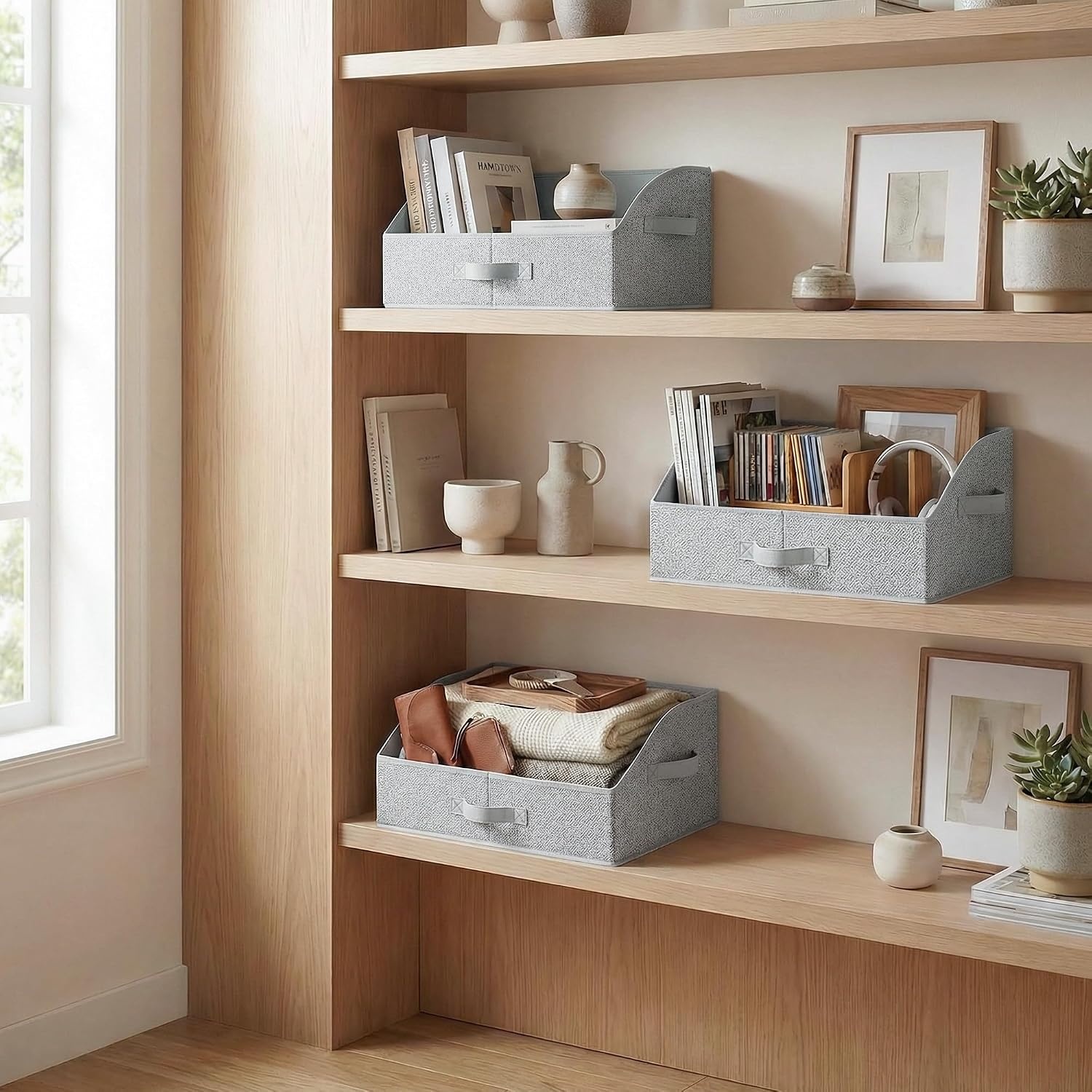 image:imageGRANNY SAYS Purse Organizer for Closet Trapezoid Storage Bins Closet Shelf Organizer Storage Baskets for Shelves Fabric Clothing Organizer Closet Organizers and Storage Gray 3PackAsh Gray