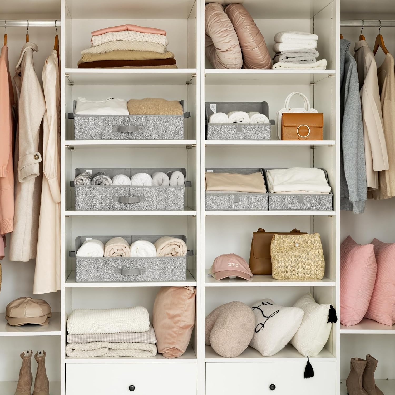 image:imageGRANNY SAYS Purse Organizer for Closet Trapezoid Storage Bins Closet Shelf Organizer Storage Baskets for Shelves Fabric Clothing Organizer Closet Organizers and Storage Gray 3PackAsh Gray
