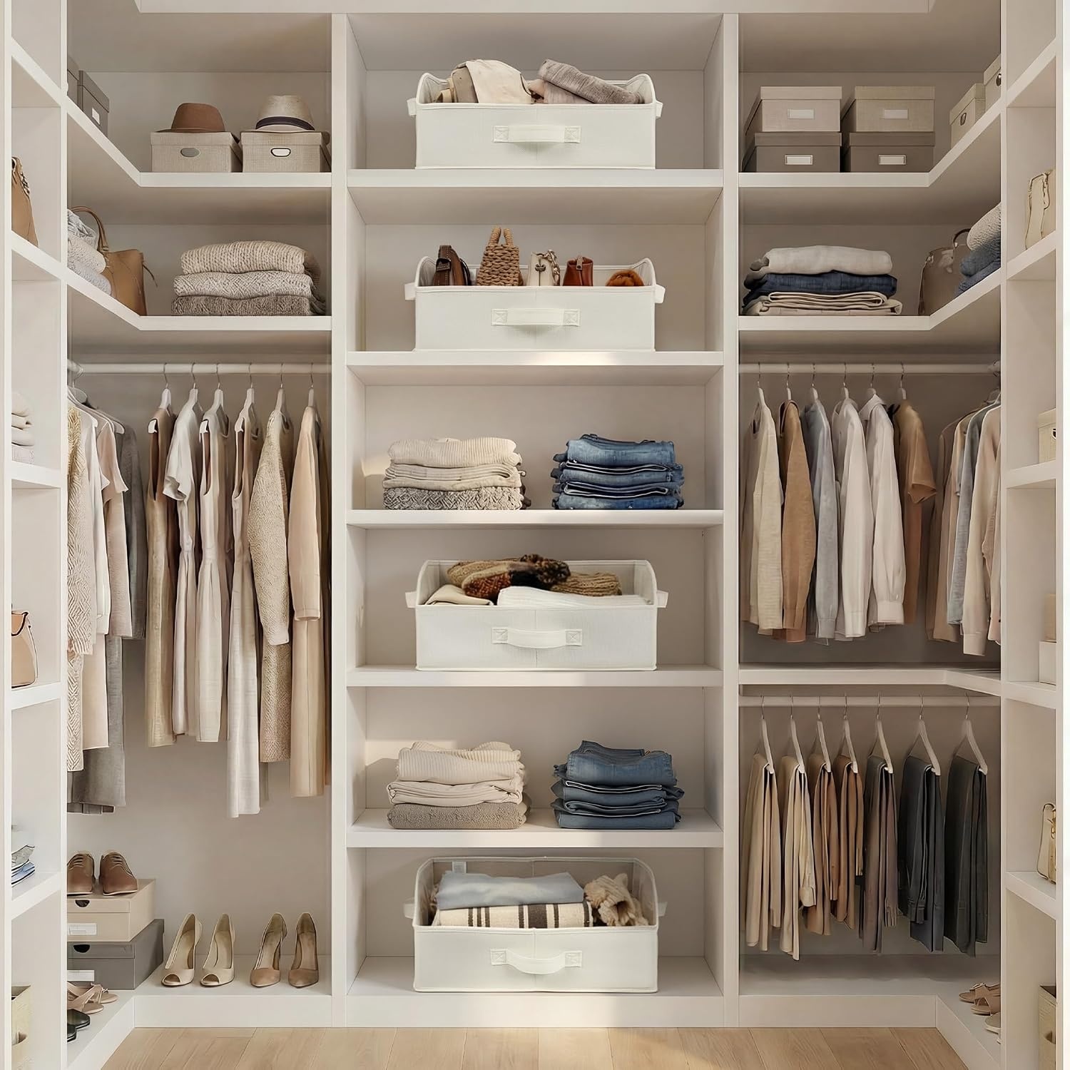 image:imageGRANNY SAYS Purse Organizer for Closet Trapezoid Storage Bins Closet Shelf Organizer Storage Baskets for Shelves Fabric Clothing Organizer Closet Organizers and Storage Gray 3PackPearl White