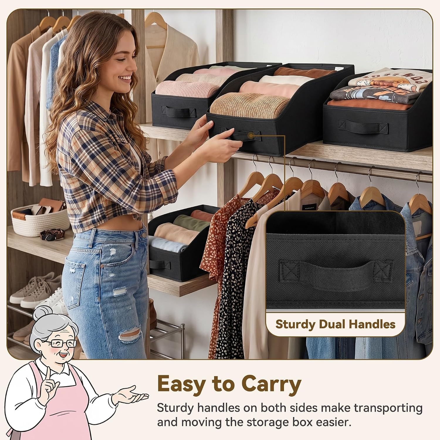 image:imageGRANNY SAYS Purse Organizer for Closet Trapezoid Storage Bins Closet Shelf Organizer Storage Baskets for Shelves Fabric Clothing Organizer Closet Organizers and Storage Gray 3PackBlack