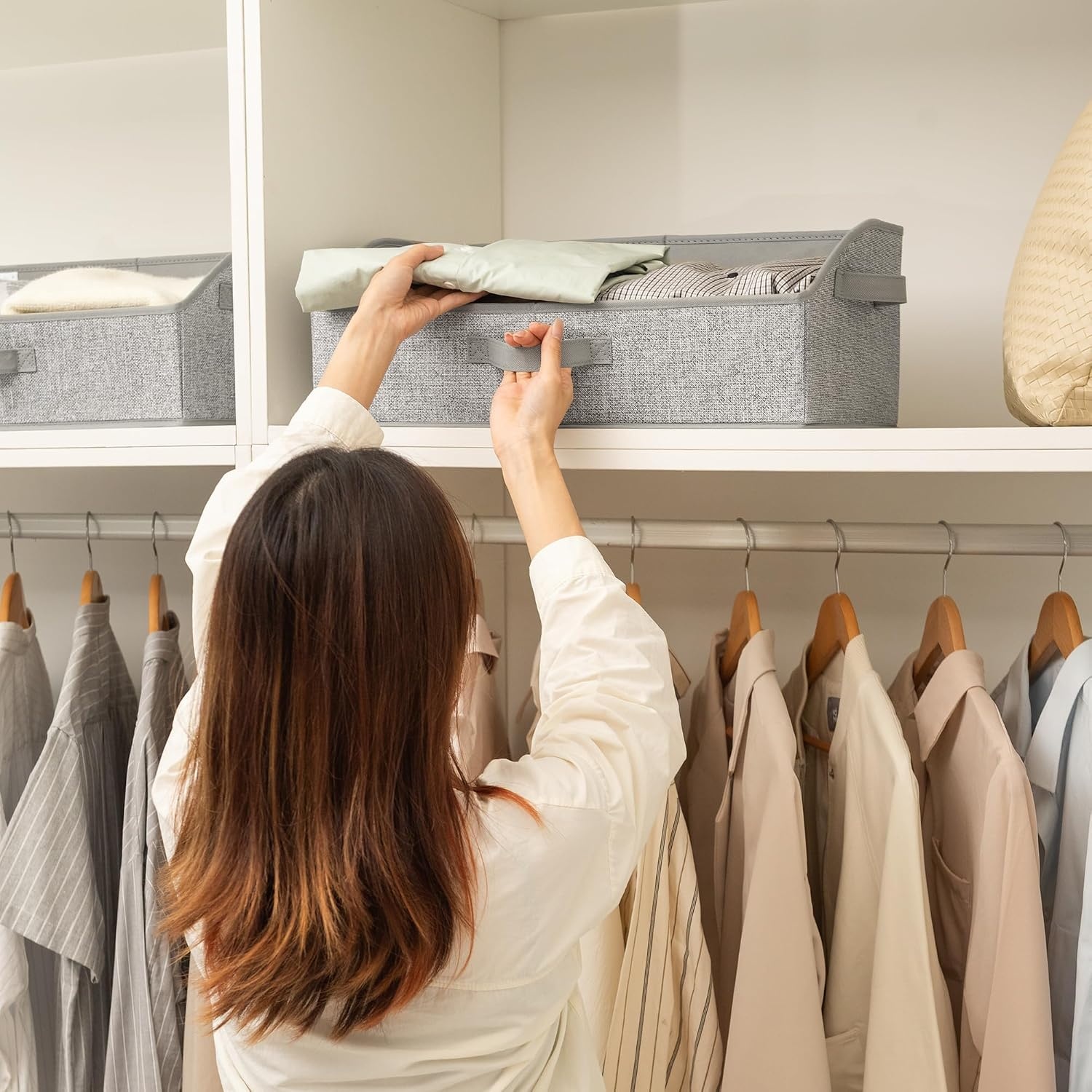 image:imageGRANNY SAYS Purse Organizer for Closet Trapezoid Storage Bins Closet Shelf Organizer Storage Baskets for Shelves Fabric Clothing Organizer Closet Organizers and Storage Gray 3PackAsh Gray