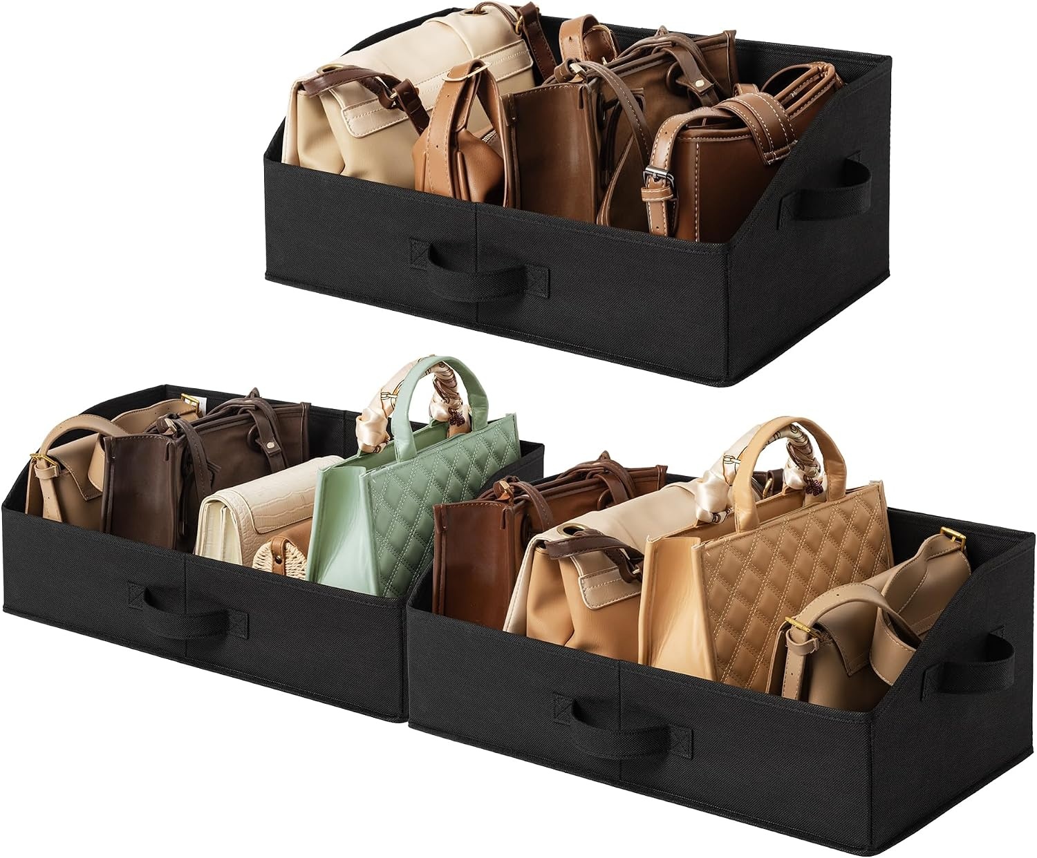 image:imageGRANNY SAYS Purse Organizer for Closet Trapezoid Storage Bins Closet Shelf Organizer Storage Baskets for Shelves Fabric Clothing Organizer Closet Organizers and Storage Gray 3PackBlack