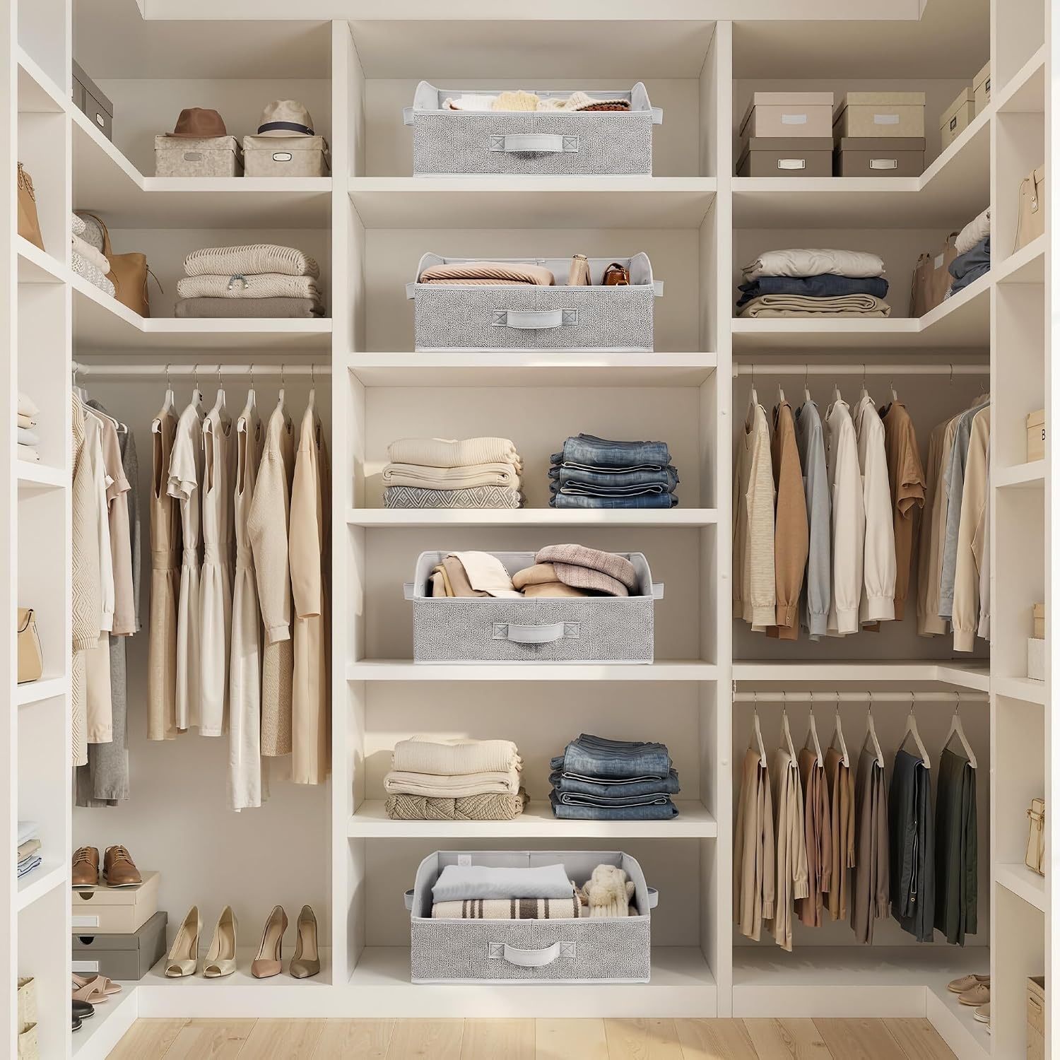 image:imageGRANNY SAYS Purse Organizer for Closet Trapezoid Storage Bins Closet Shelf Organizer Storage Baskets for Shelves Fabric Clothing Organizer Closet Organizers and Storage Gray 3PackAsh Gray