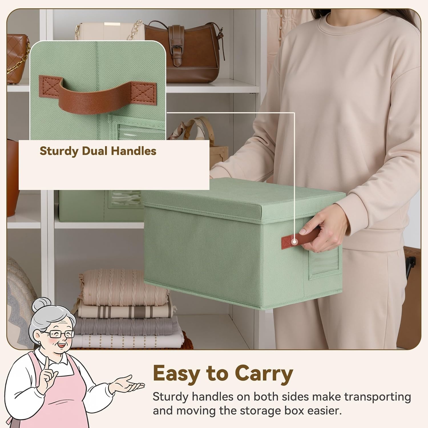 image:imageGRANNY SAYS Storage Basket with Lid Linen Fabric Storage Bins with Label Decorative Storage Boxes Clothes Storage and Organization Memory Keepsake Box 3Pack Medium KhakiampIvoryGreenBrown