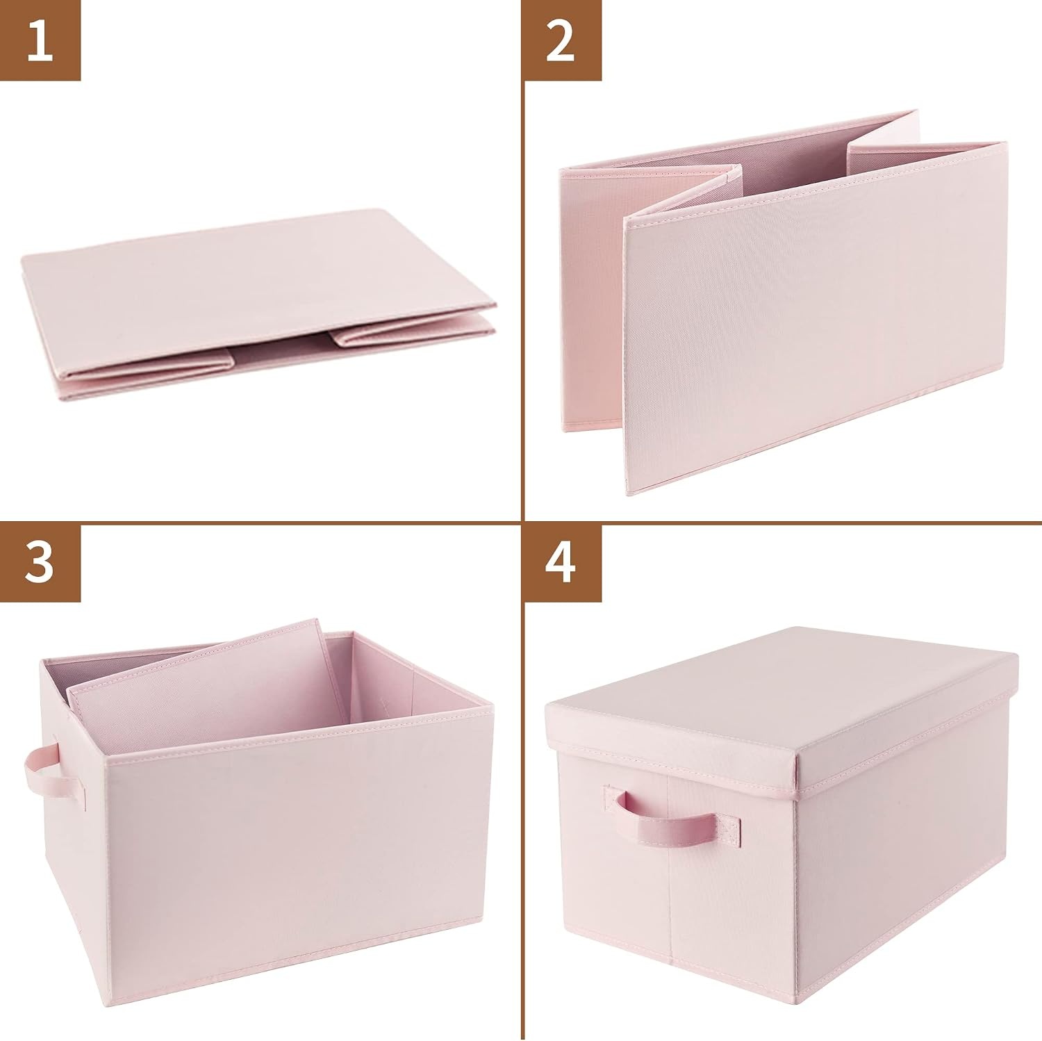 image:imageGRANNY SAYS Storage Basket with Lid Linen Fabric Storage Bins with Label Decorative Storage Boxes Clothes Storage and Organization Memory Keepsake Box 3Pack Medium KhakiampIvoryPink