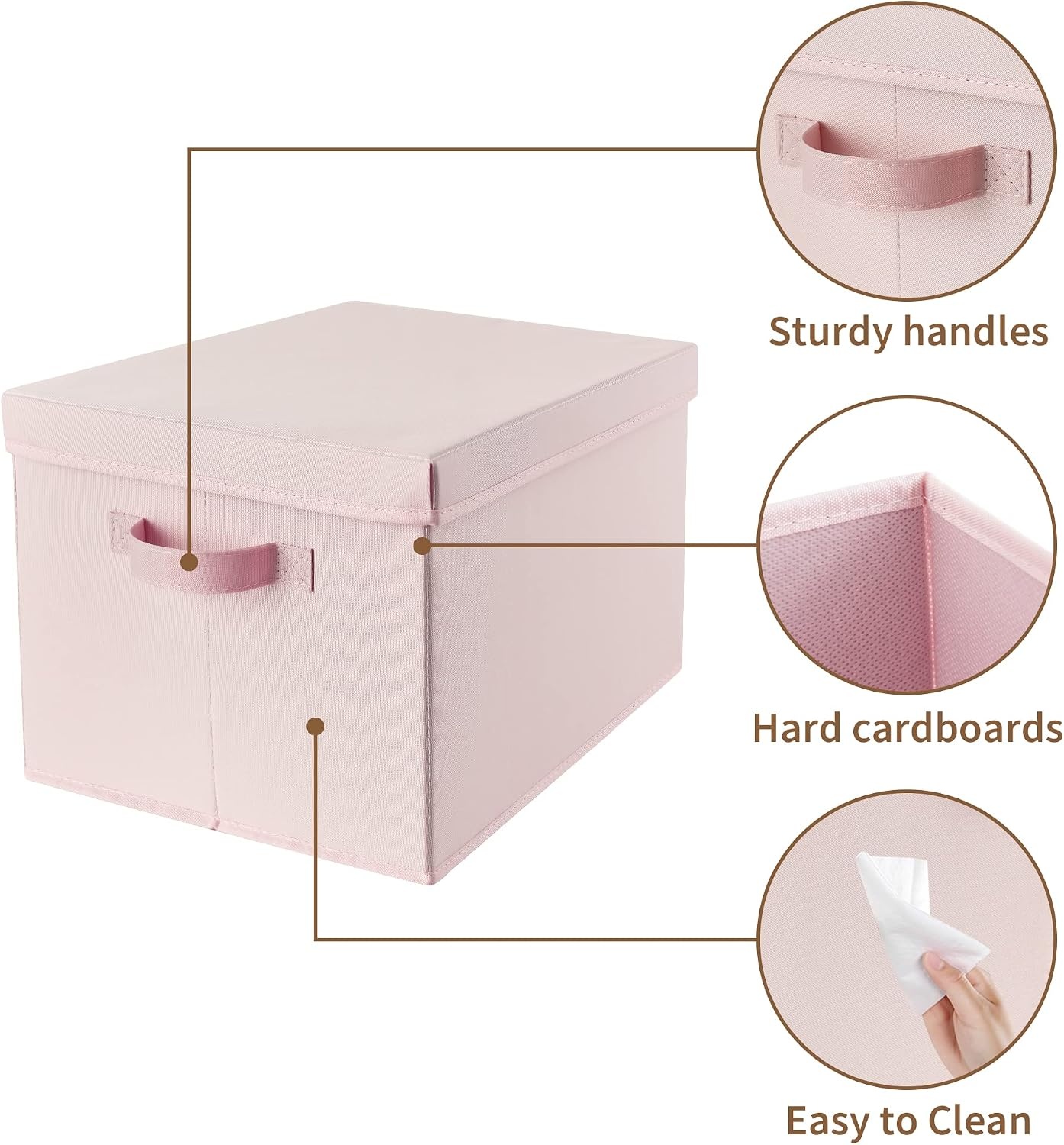 image:imageGRANNY SAYS Storage Basket with Lid Linen Fabric Storage Bins with Label Decorative Storage Boxes Clothes Storage and Organization Memory Keepsake Box 3Pack Medium KhakiampIvoryPink