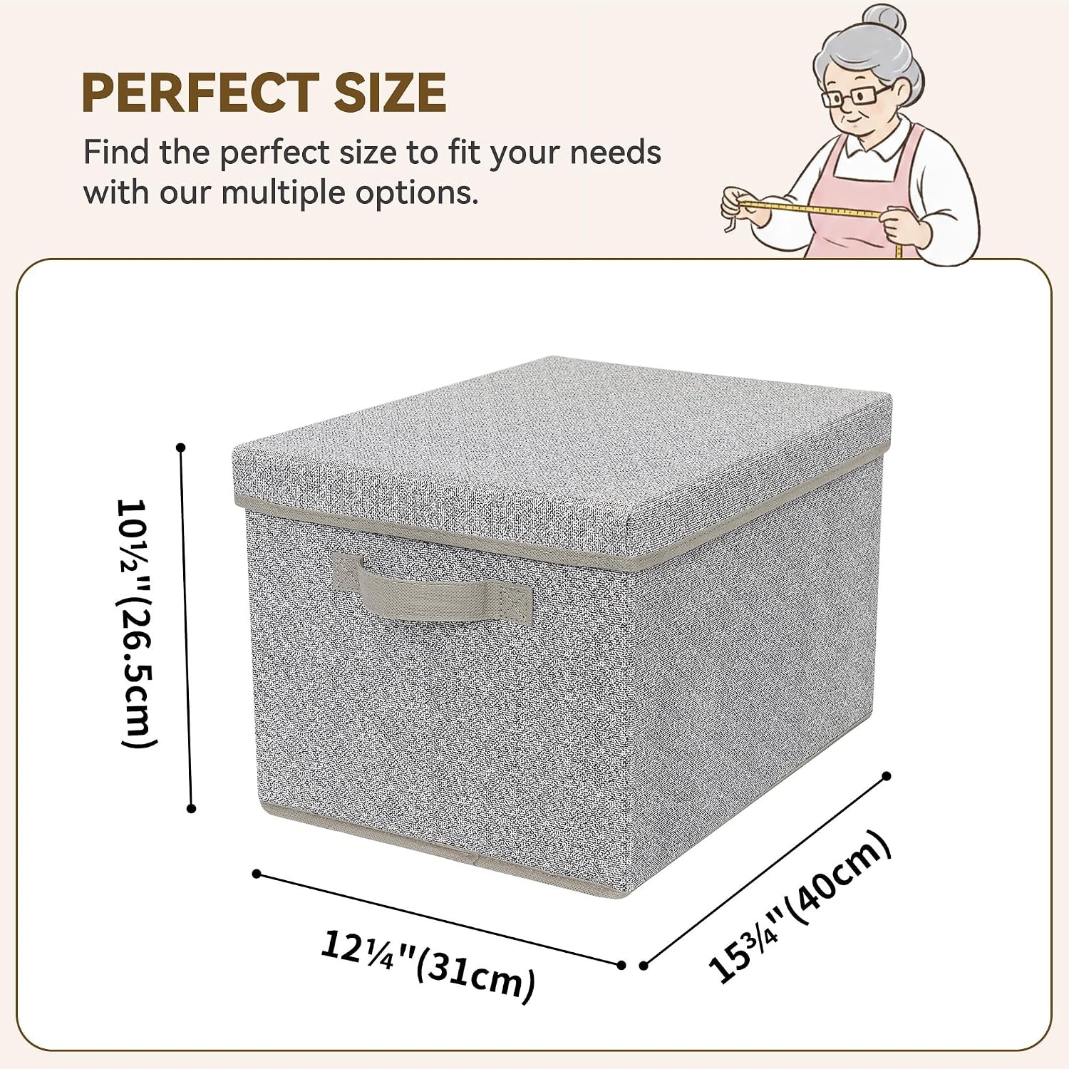 image:imageGRANNY SAYS Storage Basket with Lid Linen Fabric Storage Bins with Label Decorative Storage Boxes Clothes Storage and Organization Memory Keepsake Box 3Pack Medium KhakiampIvoryAsh Gray
