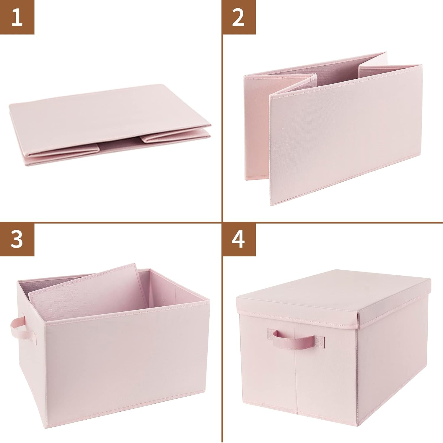 image:imageGRANNY SAYS Storage Basket with Lid Linen Fabric Storage Bins with Label Decorative Storage Boxes Clothes Storage and Organization Memory Keepsake Box 3Pack Medium KhakiampIvoryPink