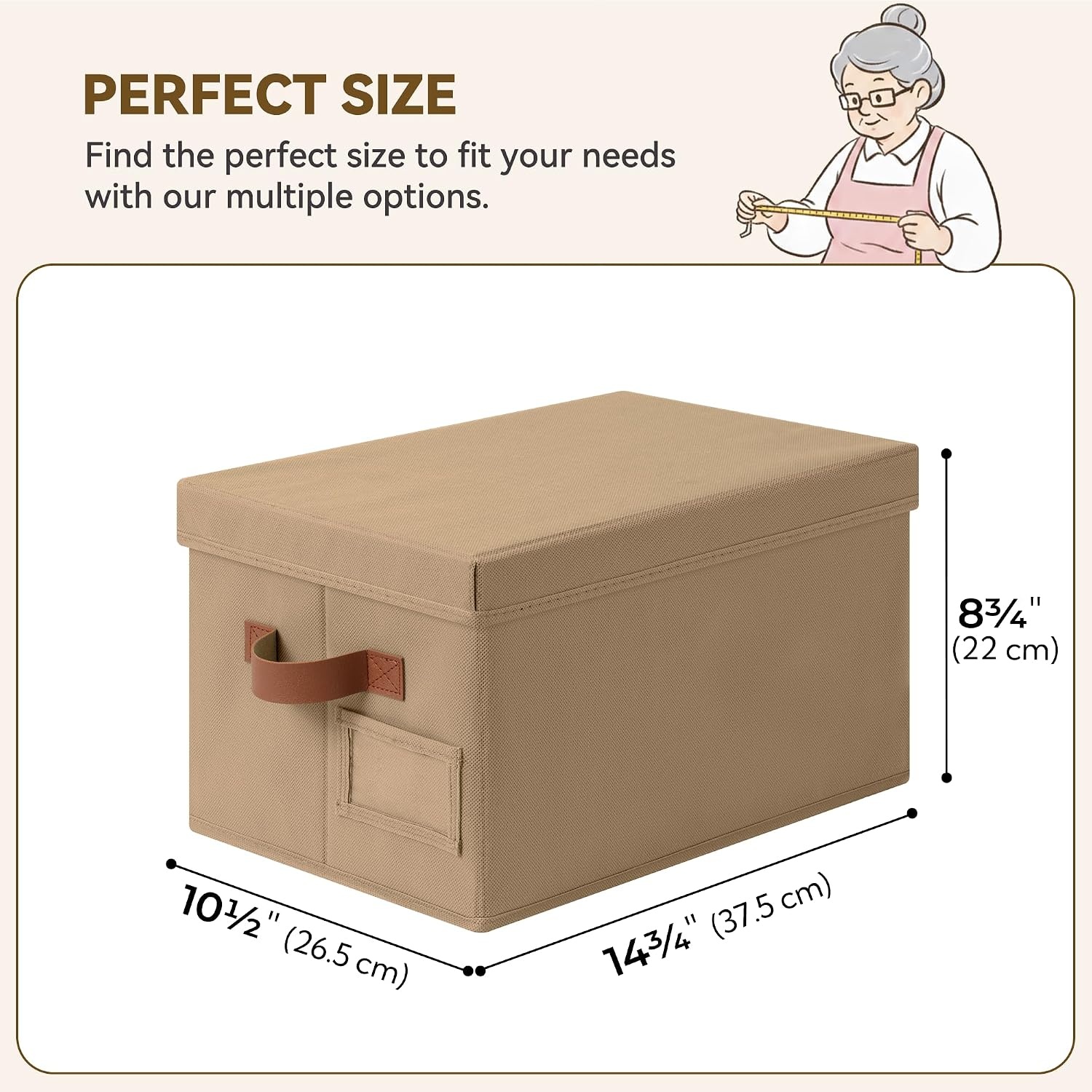 image:imageGRANNY SAYS Storage Basket with Lid Linen Fabric Storage Bins with Label Decorative Storage Boxes Clothes Storage and Organization Memory Keepsake Box 3Pack Medium KhakiampIvoryBrown