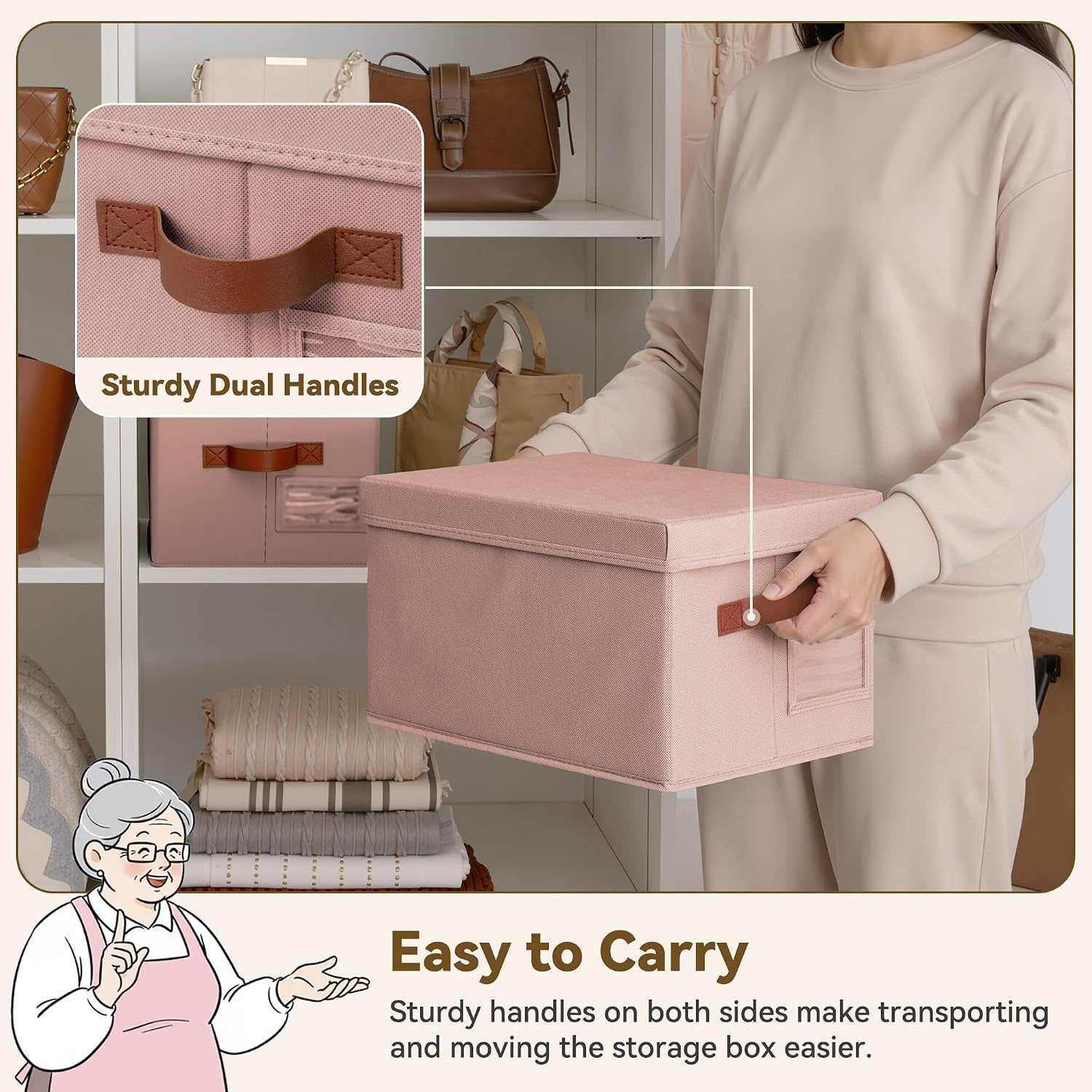 image:imageGRANNY SAYS Storage Basket with Lid Linen Fabric Storage Bins with Label Decorative Storage Boxes Clothes Storage and Organization Memory Keepsake Box 3Pack Medium KhakiampIvoryPinkBrown